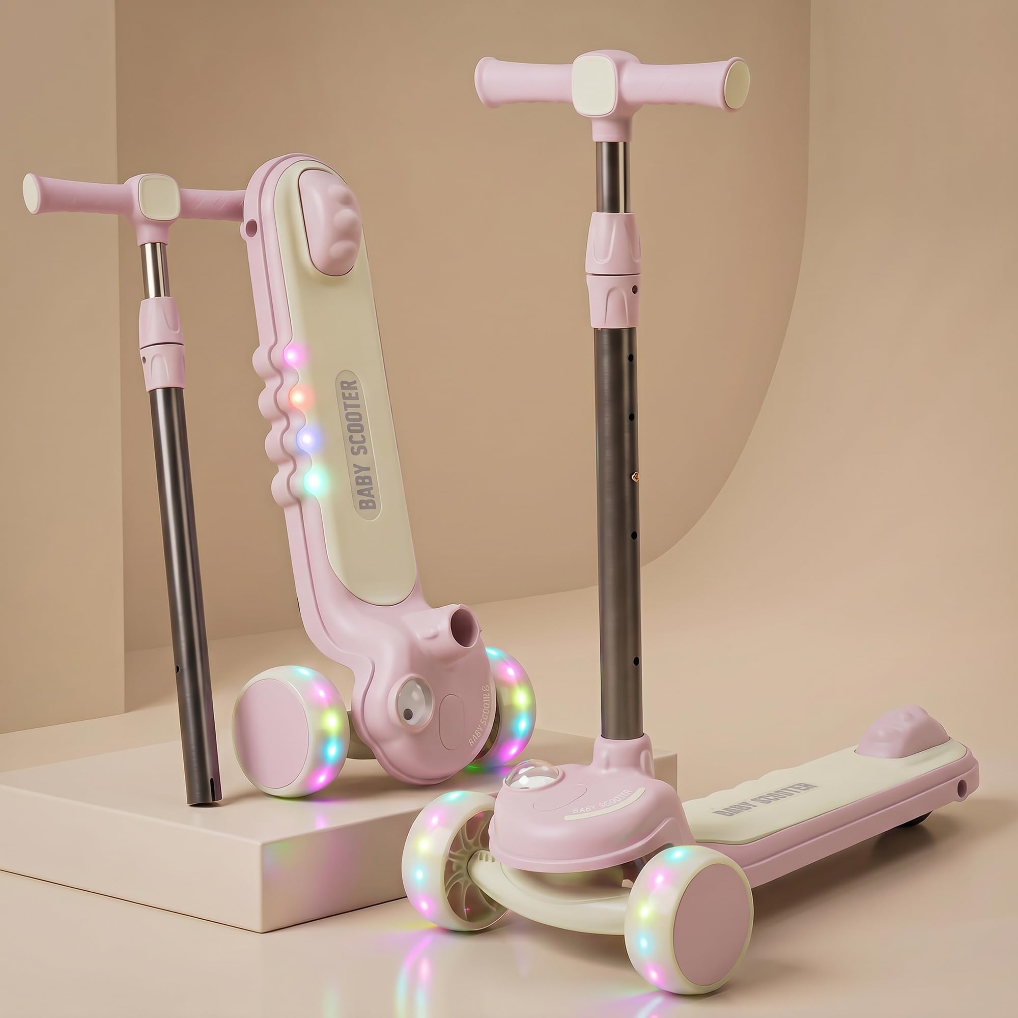 Baybee Vector Baby Premium Kick Scooter for Kids with 4 Height Adjustable | Foldable Kids Scooter with RGB Light, Music | Skate Scooters with Rear Brake | Runner Scooters for Kid 2 to 10 Years (Pink)-image-49
