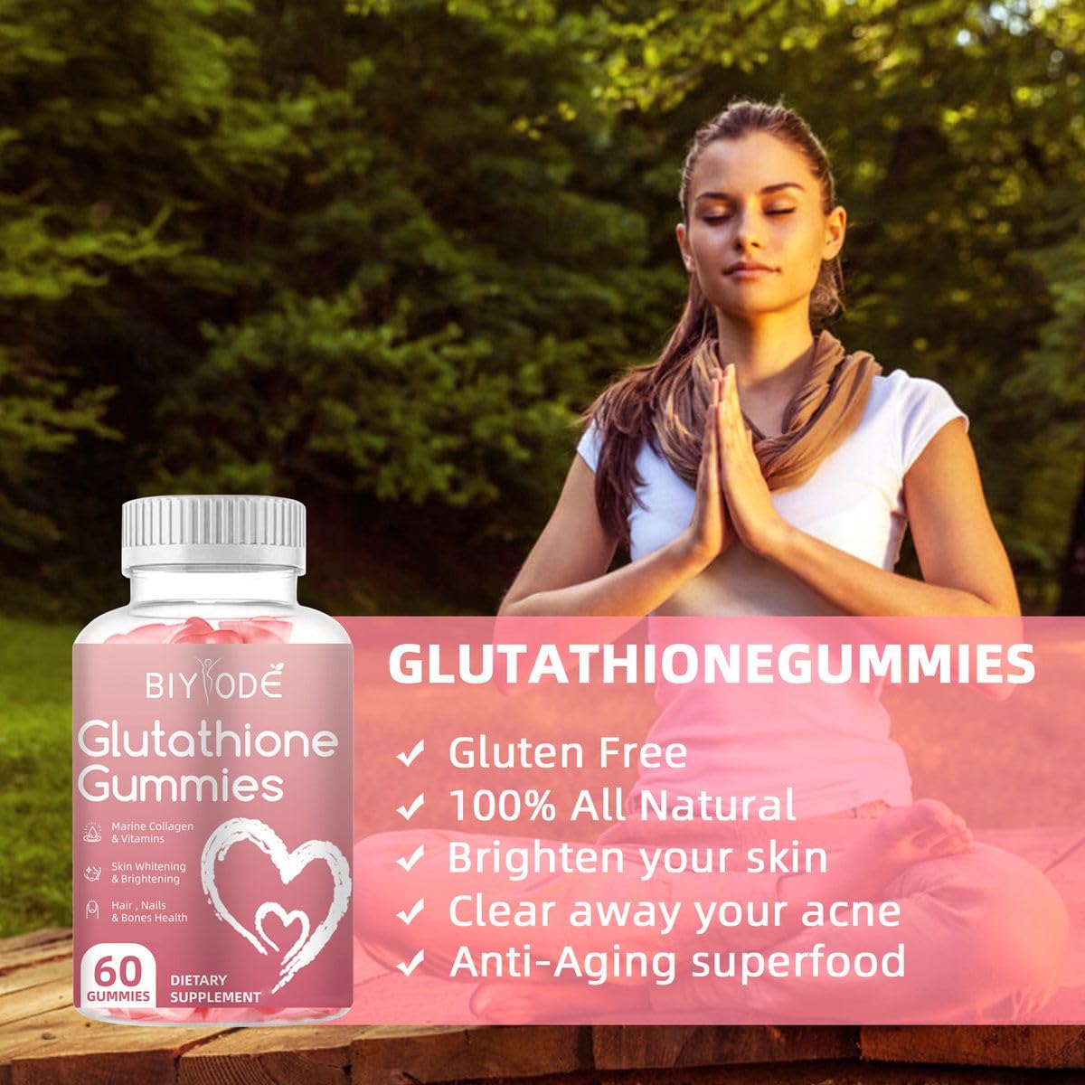 biyode glutathione gummies L-Glutathione SKIN Whitening untuk Memutihkan Kulit & Melembapkan Kulit | 500mcg Biotin & L-glutation 4- BIYODE Glutathione Gummies Vegan
