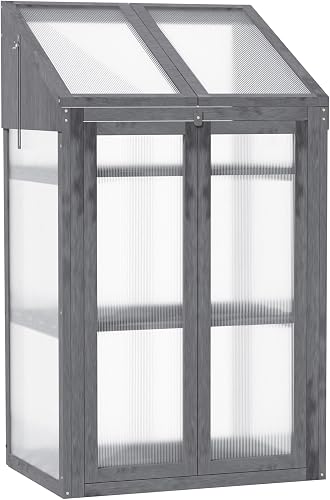 Cadre Froid en Bois Polycarbonate Serre 70x50x120cm Gri Outsunny