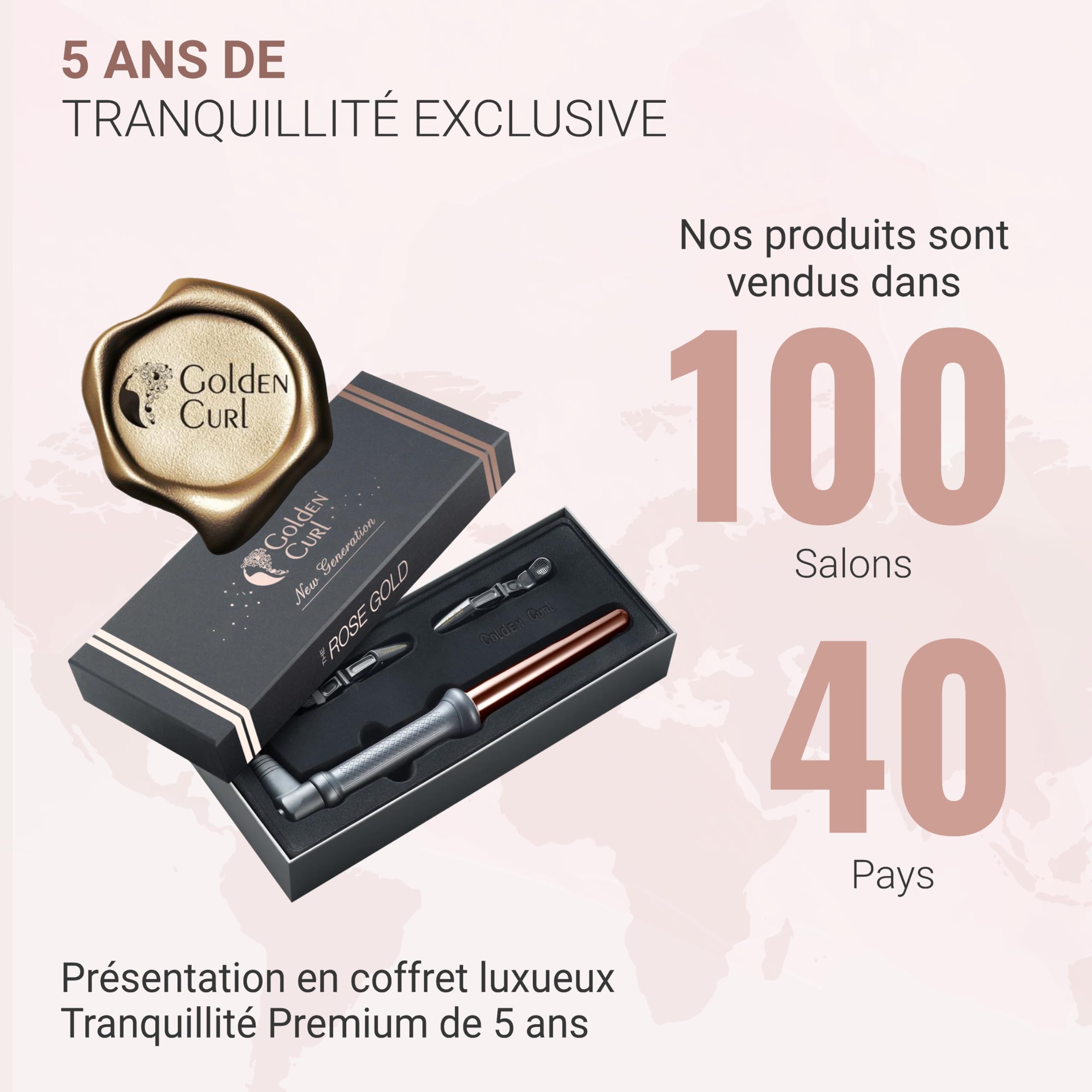 Golden Curl Boucleur a Cheveux Professionnel - 5 Ans de Tranquillité - Fer à Boucler et Friser - Appareil et Outil de Coiffure Hair Curler Onduleur de Cheveux (18 mm – 25 mm, Or Rose)