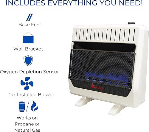Miniatura 5 de BF30T-BB - Calentador de espacio de llama azul de combustible dual sin ventilación con control de termostato para uso doméstico y oficina, 30000