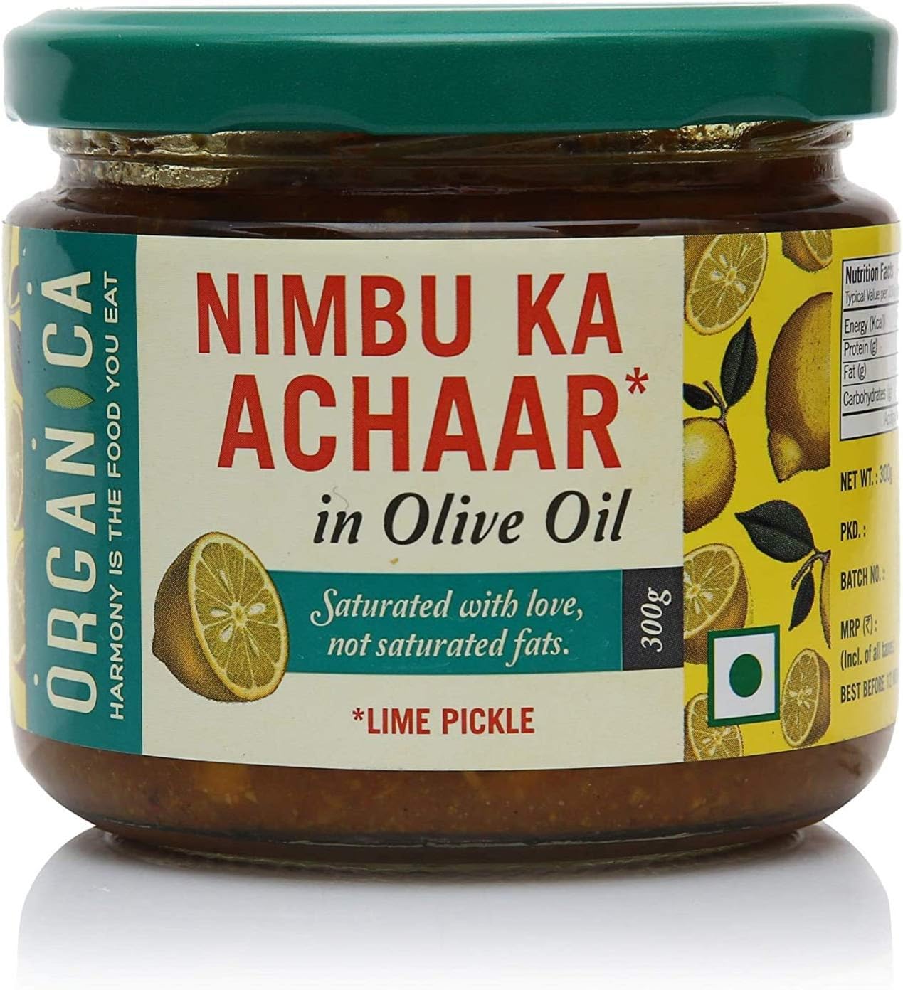 Organica Homemade Lime Pickle Nimbu Ka Achaar in Olive Oil 300gm