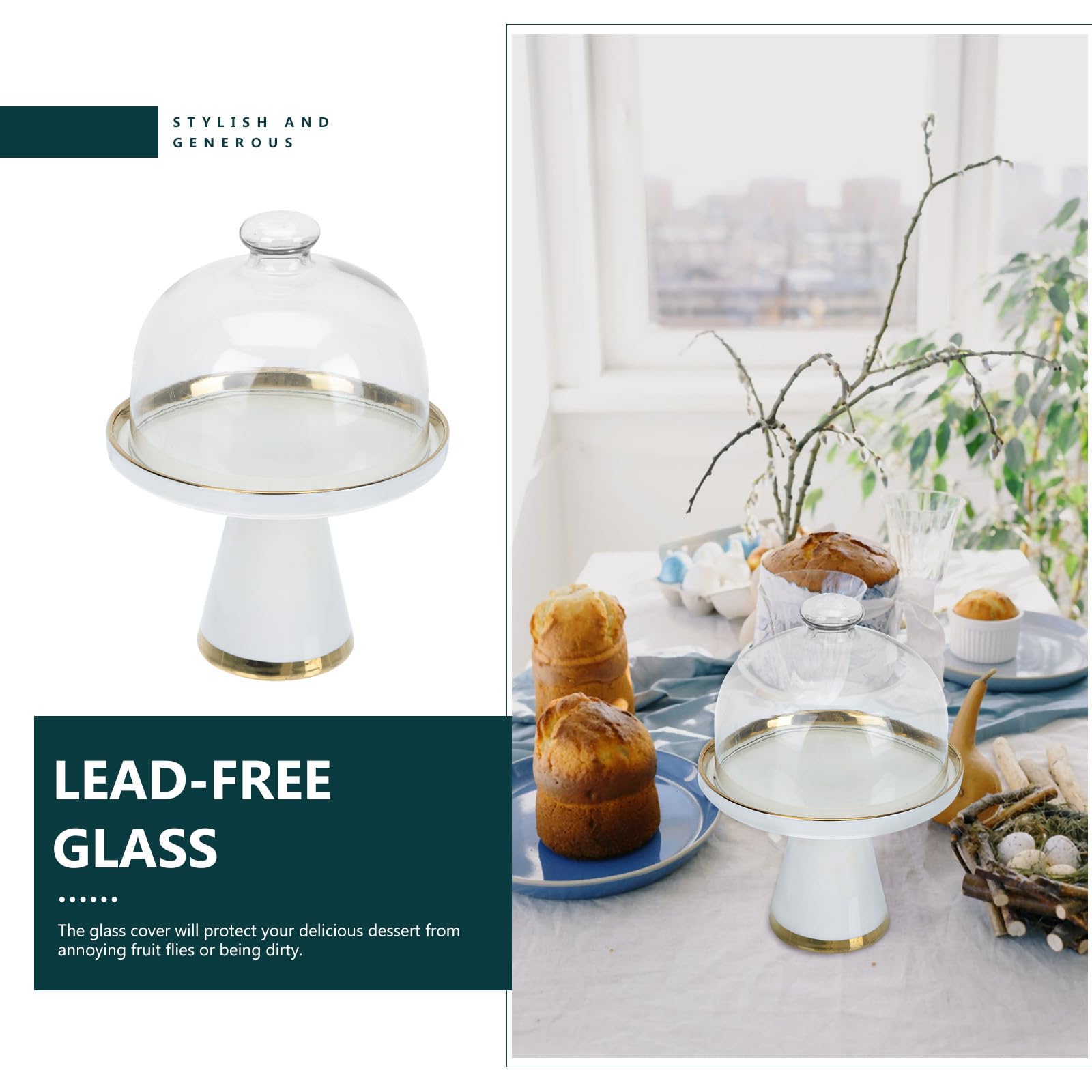 Nordisches mit Einfachem Design Satz Kuchenplattendeckel aus Keramik und Glas Praktische Kuchenform mit Glasdeckel und Food Protection für Dessertplatte