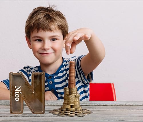 Vista 26 de Alcancía grande de madera personalizada para niños, alcancía con nombre personalizado, alcancía (nombre grabado láser) letras del alfabeto