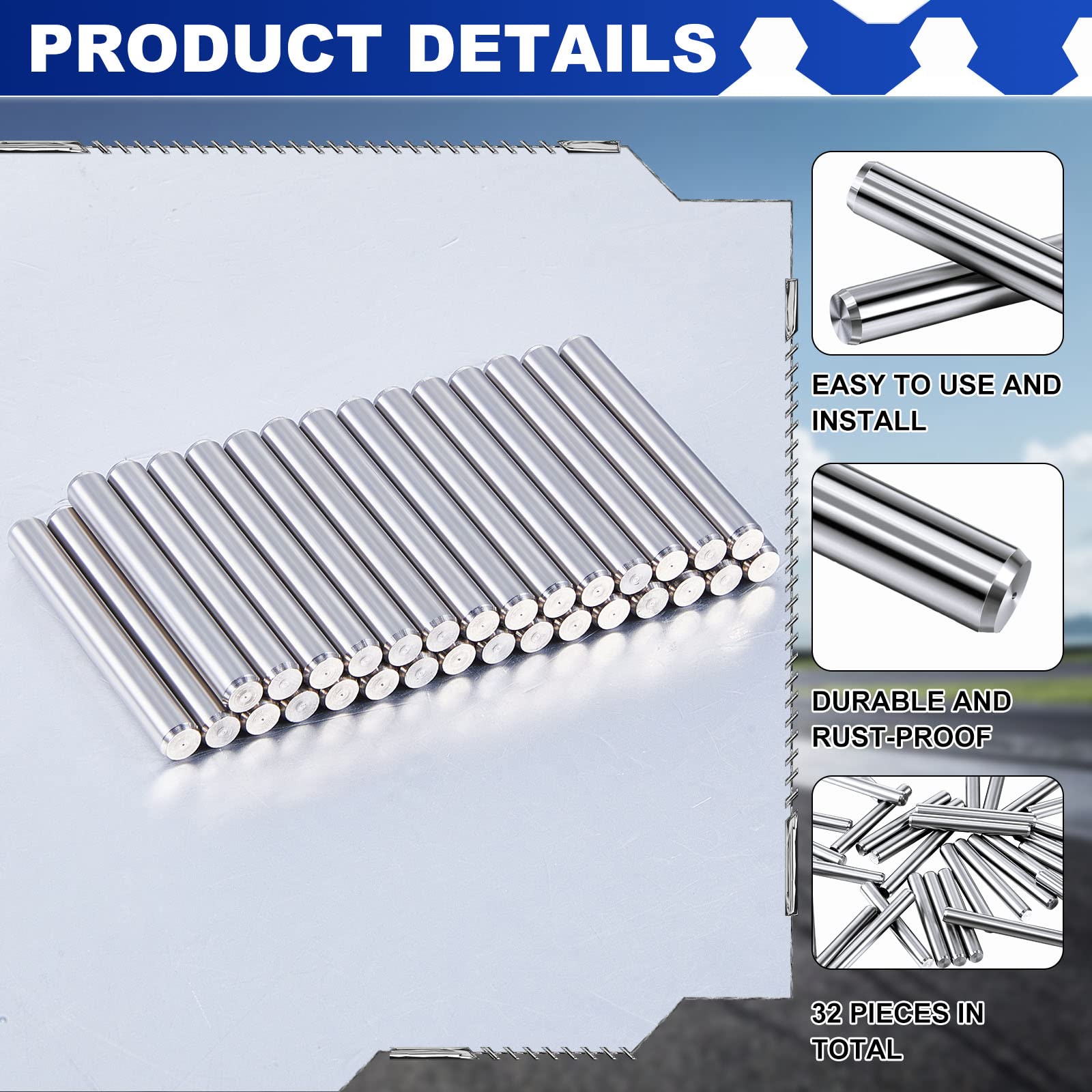 32 Pcs 5 mm x 40 mm Stainless Steel Shelf Dowel Pins Metal Stainless Steel — Amazon image 3