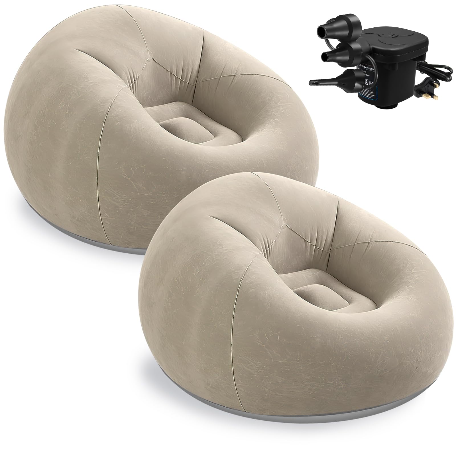 2 Pezzi Sedie a Sacco Gonfiabili per Campeggio, Sedia Gonfiabile per Adulti, Divano Pigro Pieghevole con Pompa ad Aria Elettrica per Lettura, Soggiorno, Camera da Letto, Gaming all'aperto, Mocha
