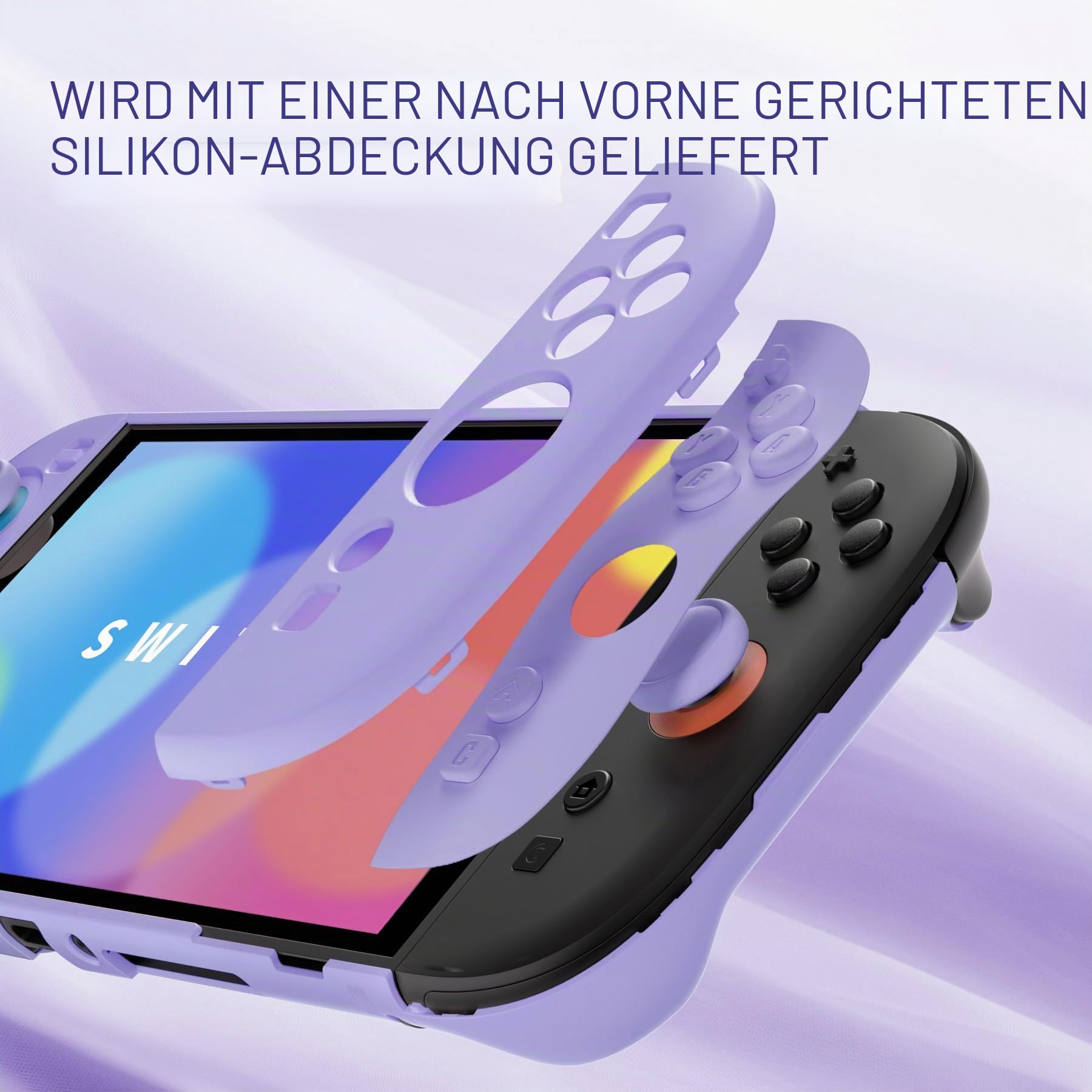 PlayVital Schutzhülle für Nintendo Switch 2, Dockbare Hülle Hardcase mit ergonomische Griffhülle, Silikon-Tastenpads, Thumbstick-Caps&Aufkleber für Switch 2, niedlich, kratzfest, stoßfest, Hellviolett