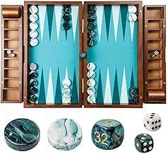 Juegos de Backgammon Grandes de 20 Pulgadas para Adultos, Tablero de Backgammon Verde, Madera Maciza. Bandeja de Accesorios Removible, Juego de Dama y Dados Premium de 1.5 Pulgadas, Mesa de Backgammon