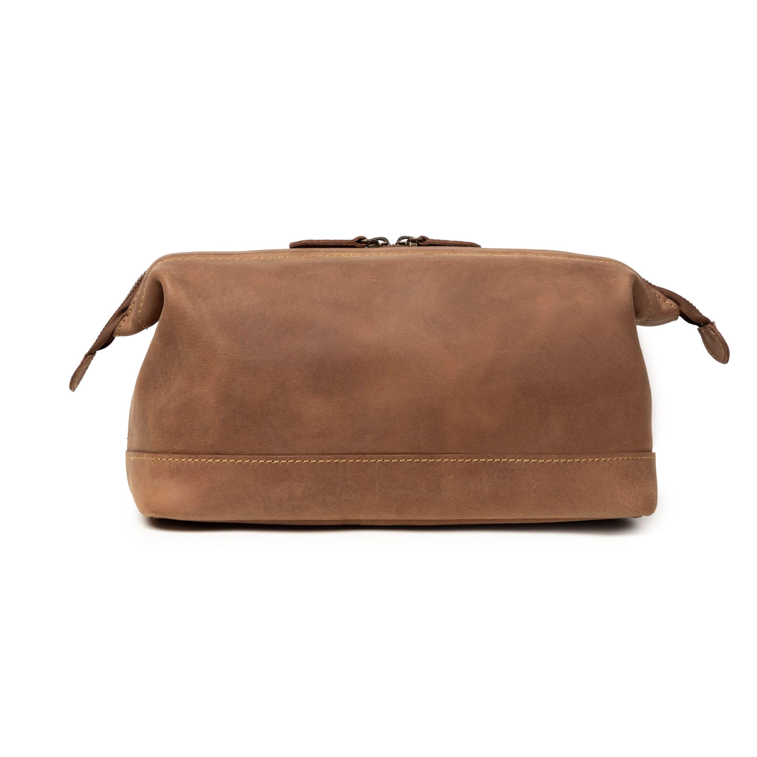 DRAKENSBERG Leder Kulturbeutel Damen und Herren 'Ruby' - Klassische Kulturtasche, elegant, edel, erweiterbar, nachhaltig, 5L - Havanna-Braun, DR00315