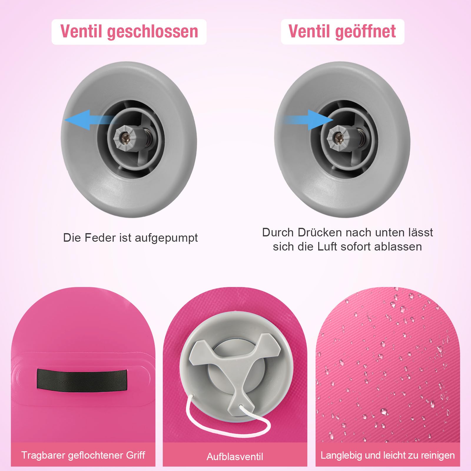 Airtrack Tumbling Rolle Aufblasbar – Air Roller Turnmatte aus PVC mit Pumpe, Gymnastik Matte für Turnen, Yoga, Fitness, Hohe Elastizität, Robust & Tragbar für Indoor & Outdoor