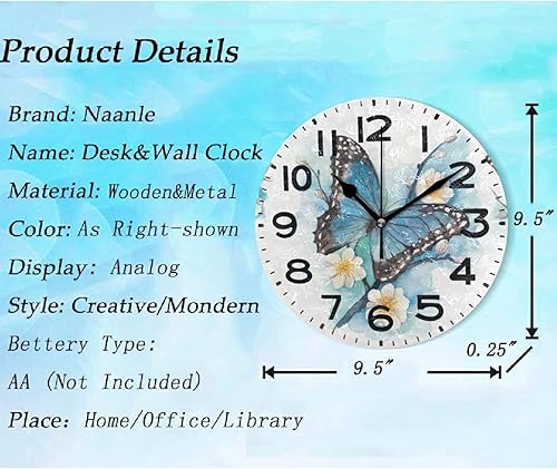 Miniatura 8 de Naanle Reloj de pared redondo con estampado de campo de girasol y amanecer en 3D, 9.5 pulgadas, funciona con pilas, analógico, silencioso, de