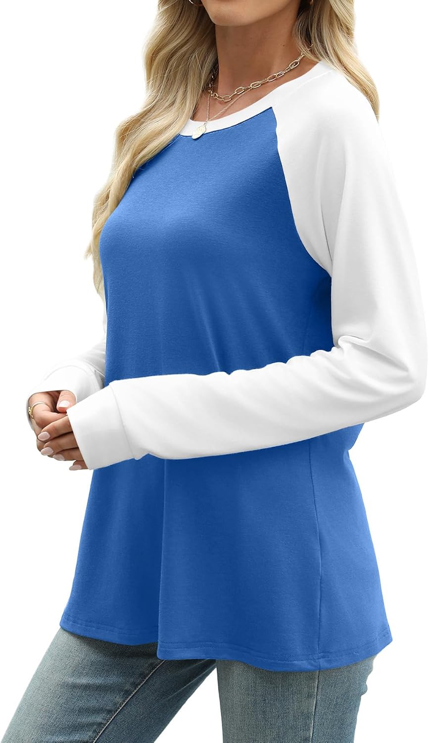 WIHOLL Long Sleeve Shirts for Women Color Block Raglan Tops Casual Crewneck Basic Tees Fall Clothes 2026 Fashion image 4