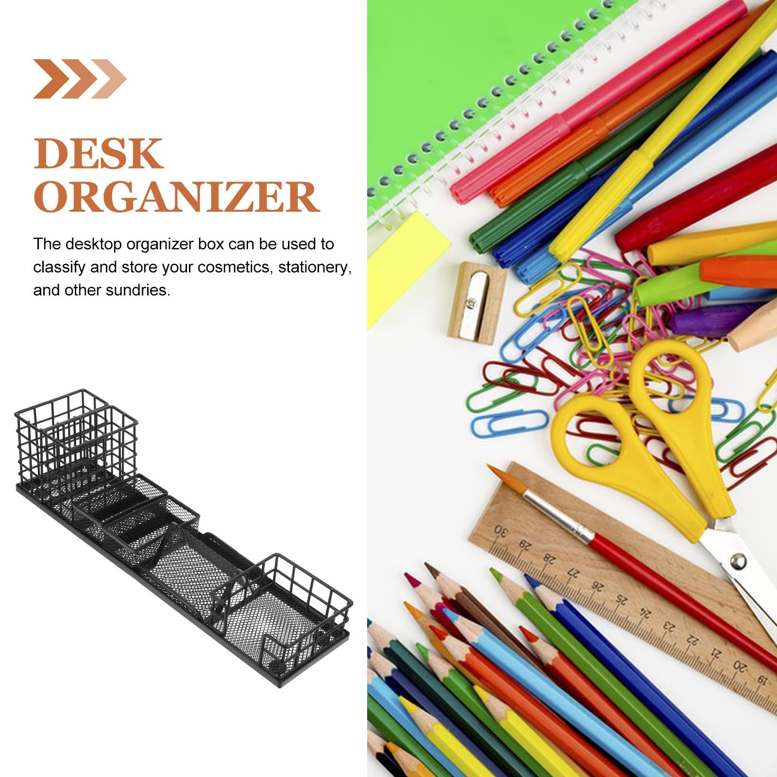 Organizador de Escritorio de Oficina de Hierro Negro, 7 Piezas | Estilo Simple y Moderno, Almacenamiento Ligero para Hogar y Despacho, Clasifica Útiles y Reglas