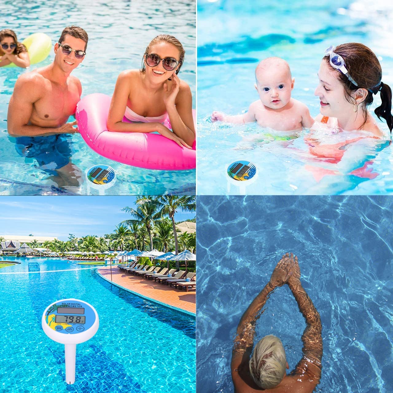 Schwimmendes Pool Thermometer, Solarbetriebenes Wasserthermometer mit Großem, Gut Lesbarem LCD-Display – Wasserdichtes Digitales Poolthermometer mit Schnur für Pool, Whirlpool und Spa