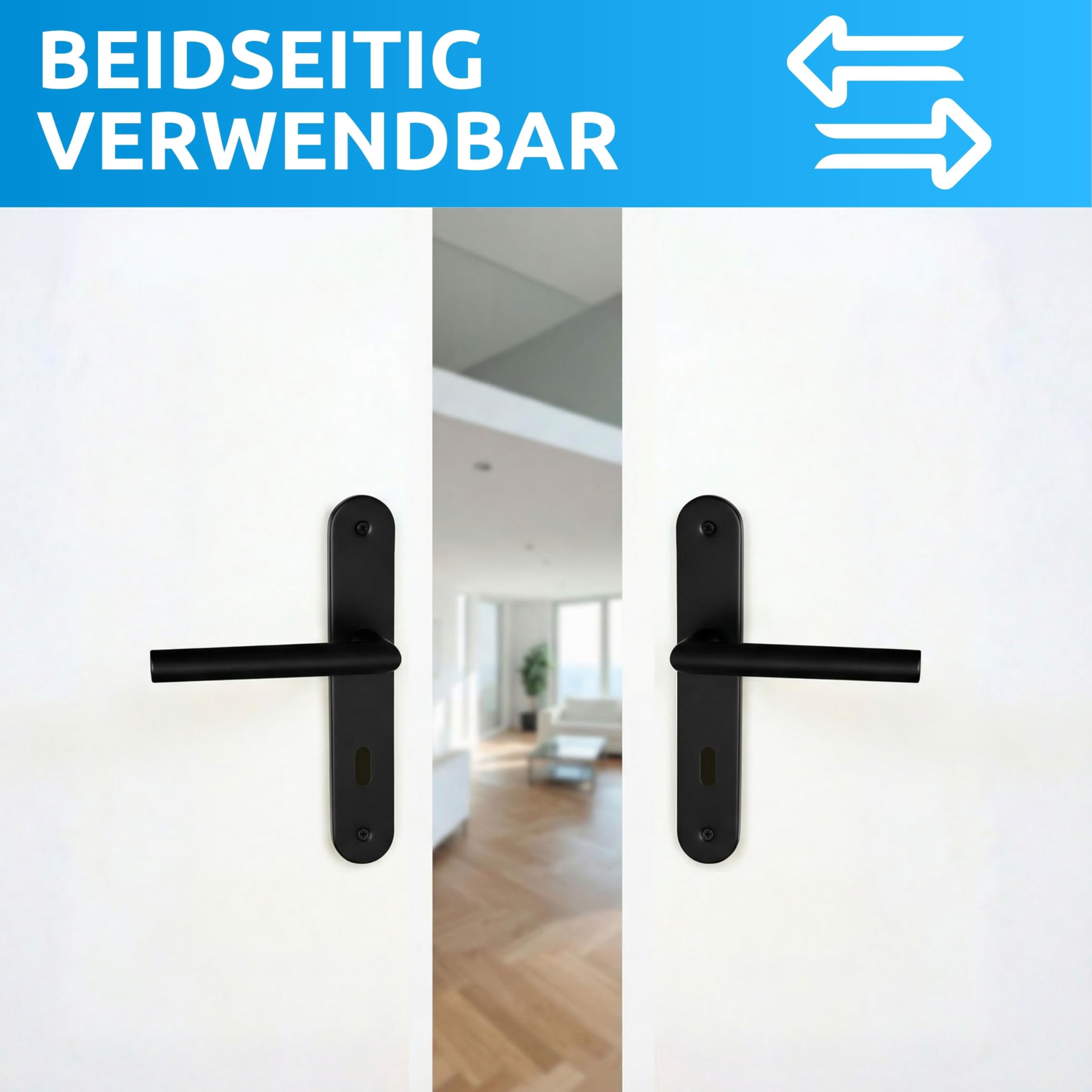 lockzz Türgriff Drückergarnitur Estenfeld Schwarz Matt – Badtürbeschlag Edelstahl L-Form für Badezimmertüren & WC – WC-Verriegelung inkl. Hochhaltefeder – Kompaktes Langschild Türdrücker Set