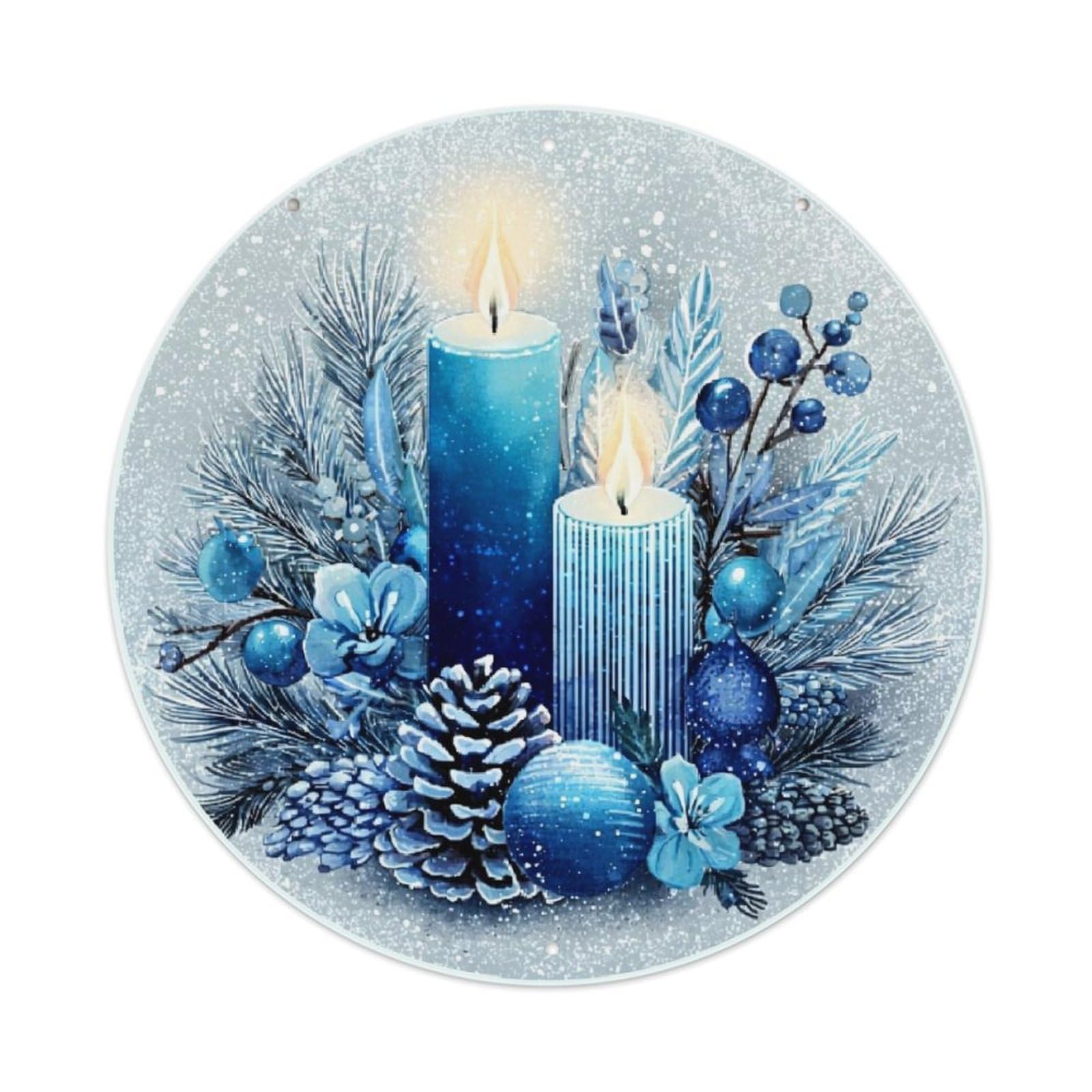 Jdyaojiesheng Vintage Blue Winter Candle Arrangement Round Tin Sign Retro Metal Wall Decor Metal Poster, Home Bar Garage Farmhouse Cafe Wall Art Decoration 8X8inch