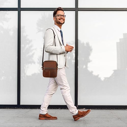 Miniatura 2 de BAIGIO Bolso cruzado de cuero genuino para hombre, bolso de hombro pequeño, maletín de mensajero de gran capacidad, bolsa de viaje