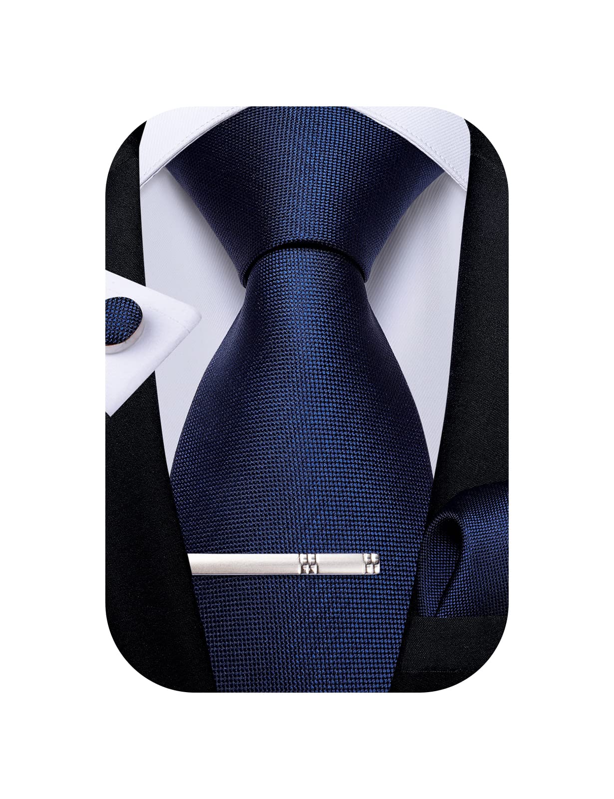 Mens Silk Necktie Solid Color Tie and Pocket Square Cufflink Tie Clip Set Woven Plain Ties for Men Wedding Party