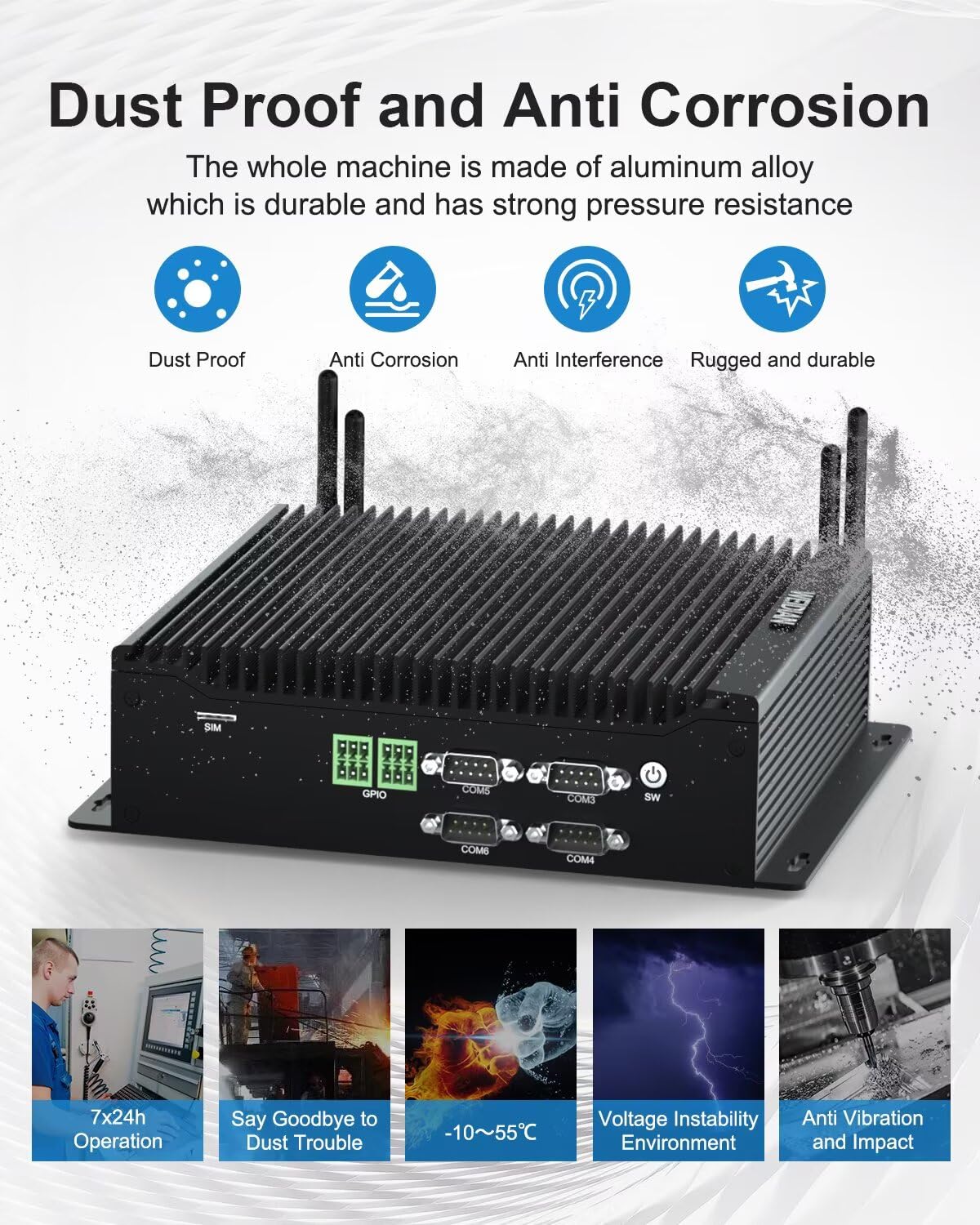 WEIDIAN PC Industriales, Industrial Fanless PC i5 10210U, Mini Computer with 6RS232 COM, Type-C, HD, DP Triple Display, 8USB, 2GPIO, WiFi, BT4.2, Win 11, VESA Mount (16GB DDR4 RAM 512GB SSD)