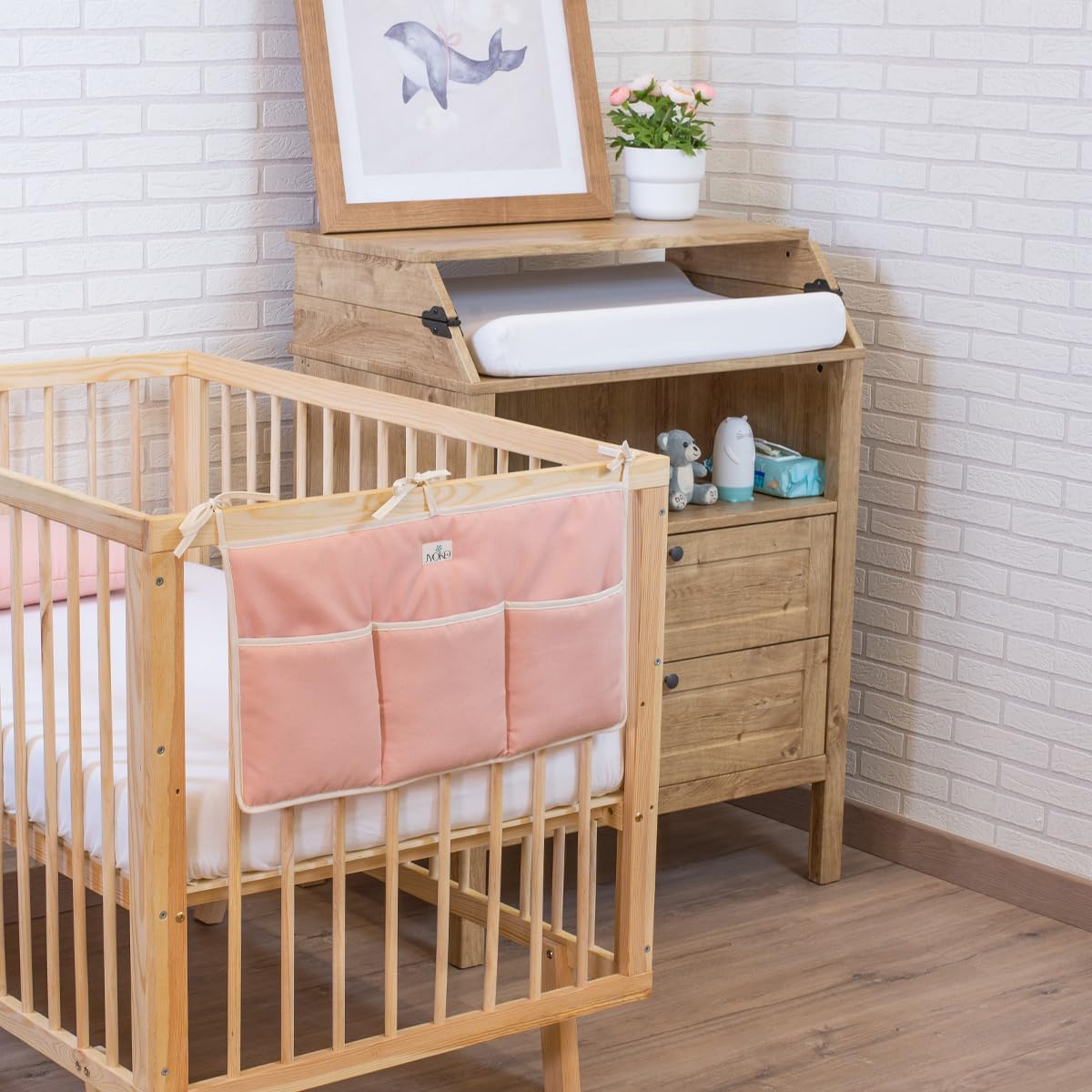 JYOKO KIDS Organizador de Bolsillos para Cuna, Almacenamiento Colgante de Algodón, Acolchado (Dusty Pink)