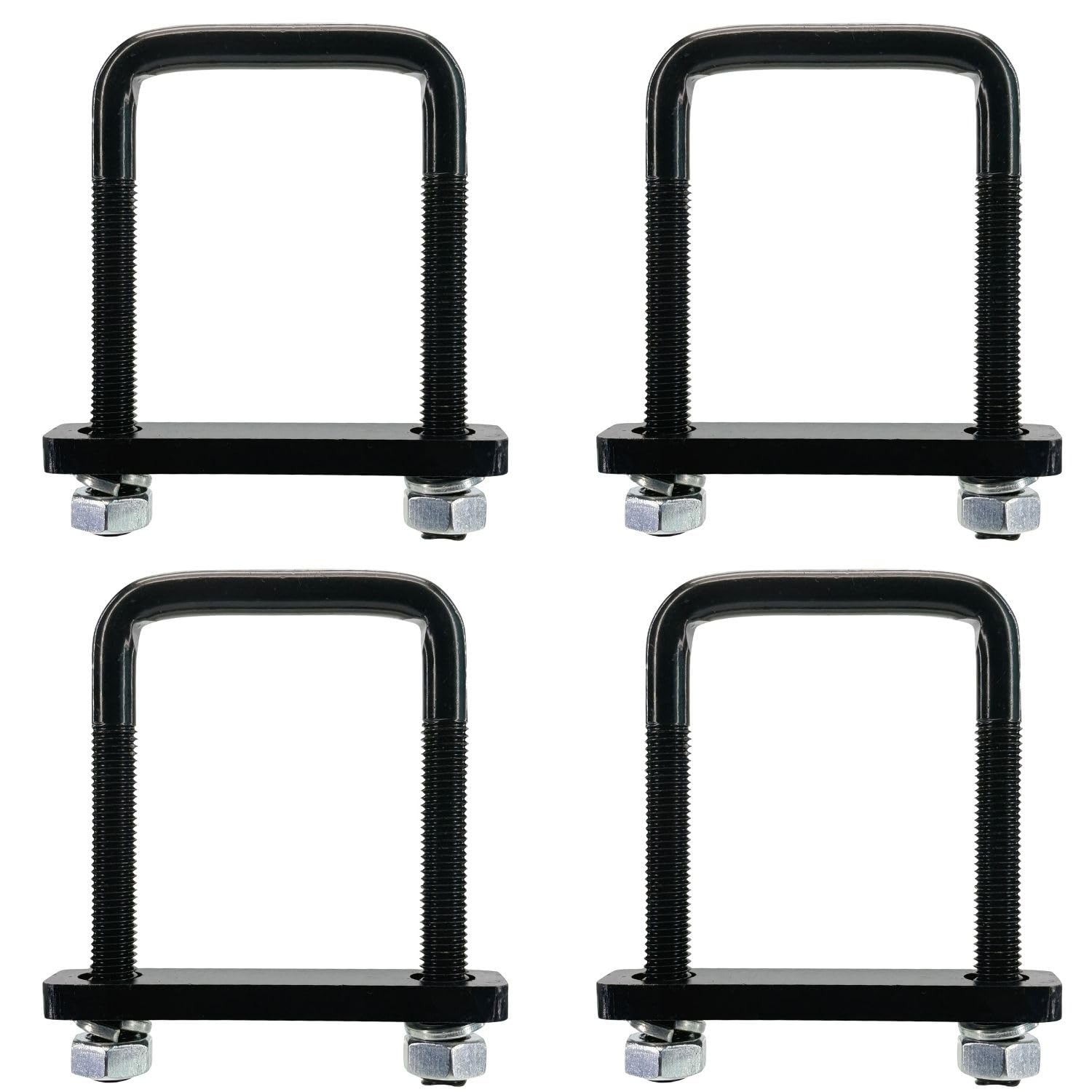 4 Pack Square U-Bolt for Trailer- Fits 3.0 Inch Wide Leaf Springs, 80mm(3-1/8") Inner Width 127mm (5") Length Galvanized Steel Clamp Set, Secure Fit for Truck, Boat and Trailers, Black