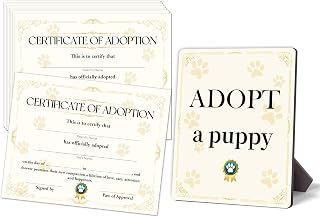 Pet Adoption Certificates, Adopt A Pet Certificate for Kids, Cat Dog Themed Adoption Cards, Animals Party Favors Supplies, 10 Cards with A Stand Adoption Sign, 08