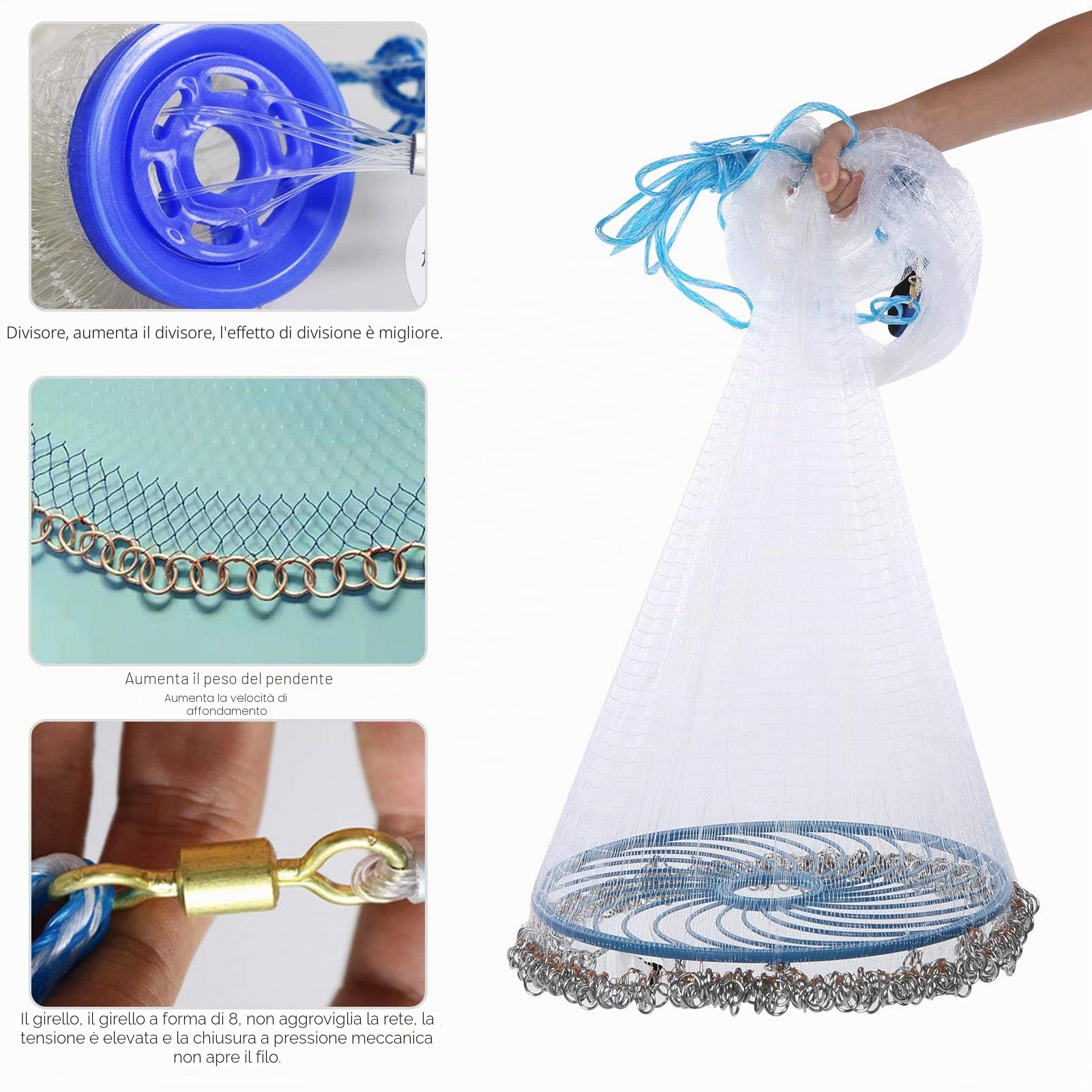 Rete da Pesca da Lancio a Mano a 360 Gradi 480 cm, Rete da Pesca in Nylon Lanciata a Mano, Rete da Pesca Leggera per Lancio di Esche, Piccola Rete da Pesca per