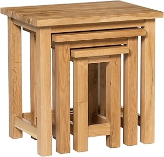 Hallowood Furniture Waverly Oak 3 Nest of Tables, Solid Wooden Light Oak Nesting Tables, Multifunctional Oak Table, Lamp Stand & Side Table, Coffee Table for Living Room & Hallway