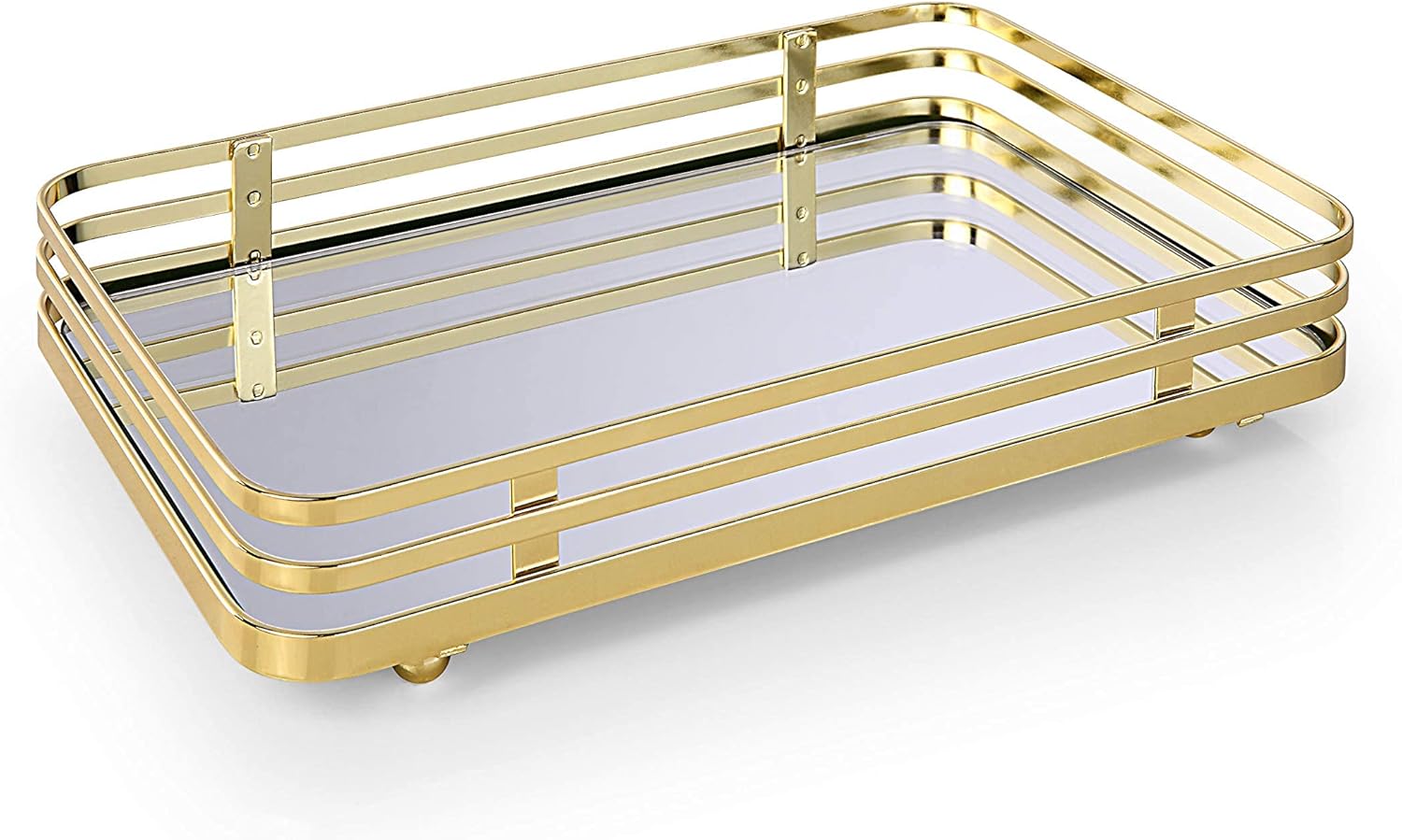 SunnyPoint Classic Decorative Vanity Perfume Dresser Jewelry Organizer Makeup Mirror Tray (Polished Gold)
