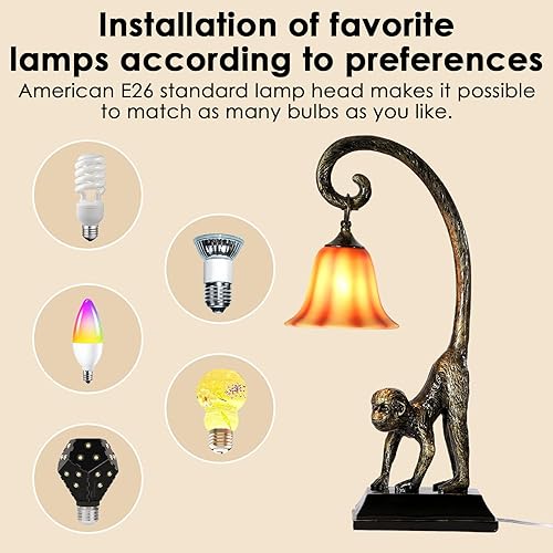 Miniatura 3 de CHABEI - Lámpara de mesa moderna de resina en color bronce con mono, lámpara de escritorio, lámpara de animales, luz LED de mesita de noche