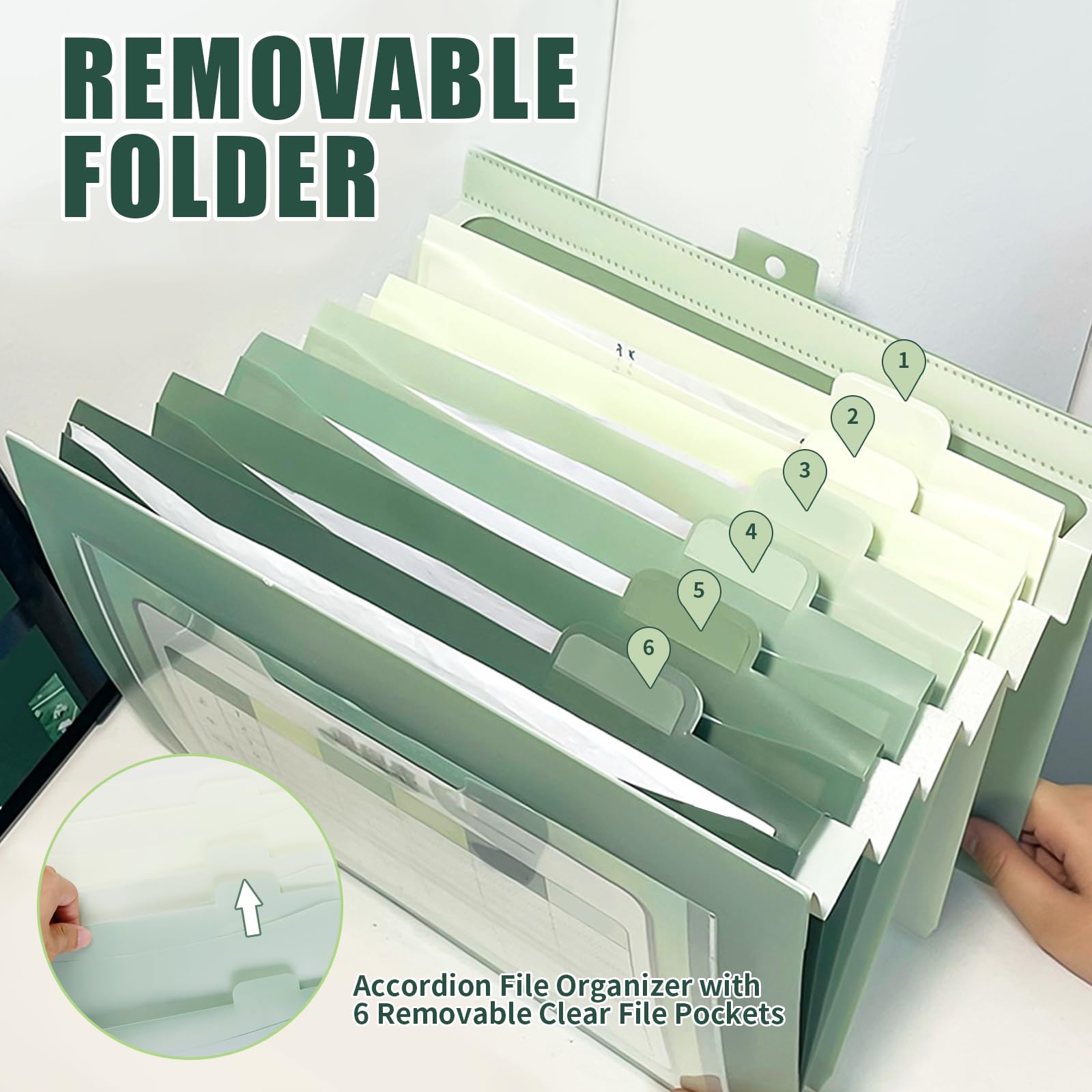2 Piezas Revistero Pared,Carpeta Clasificadora con 6 Bolsillos Desmontables,Clasificador Documentos,Revistero para Oficina,Escuela,Habitación Niños y Cocina (Verde y Azul)