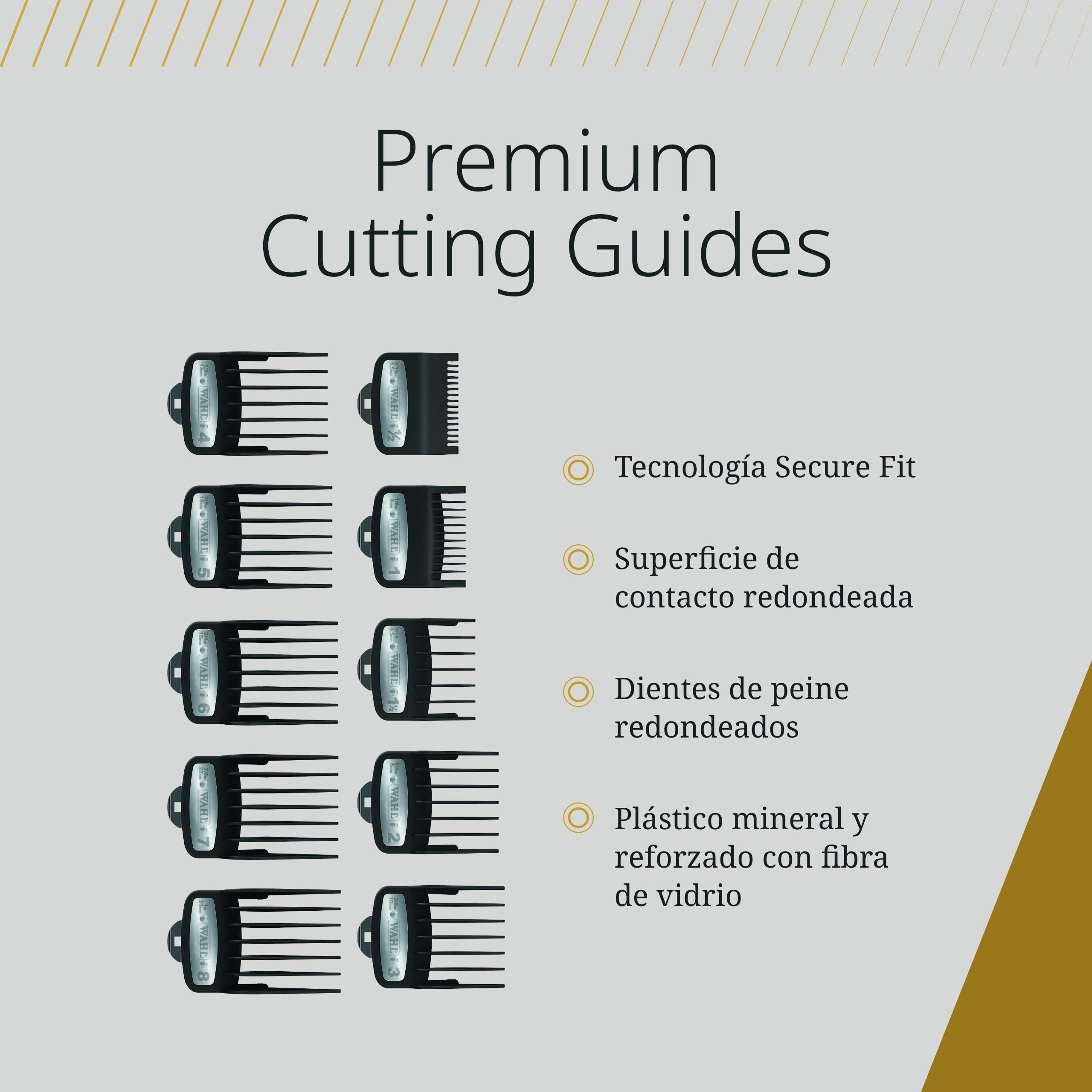 Wahl Guías de Corte Premium con Bolsa de Polietileno - Juego de Peines de Fijación Premium, de 1,5 mm a 25 mm - Apto para todos los Cortapelos con Cable Wahl, 10 Piezas