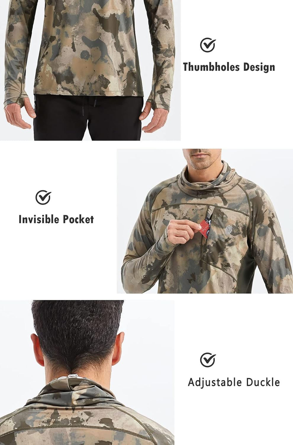 PIQIDIG Men's Sun Protection Hoodie Shirts UPF 50+ Long Sleeve Rash Guard Performance Athletic Running Hiking T-Shirt - Image 3