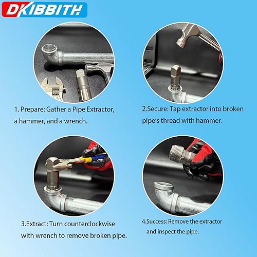 Miniatura 3 de Juego de extractor de tuberías, 9 piezas de extractores de tubos rotos de acero resistente para quitar tubos roscados dañados y accesorios de 18" a