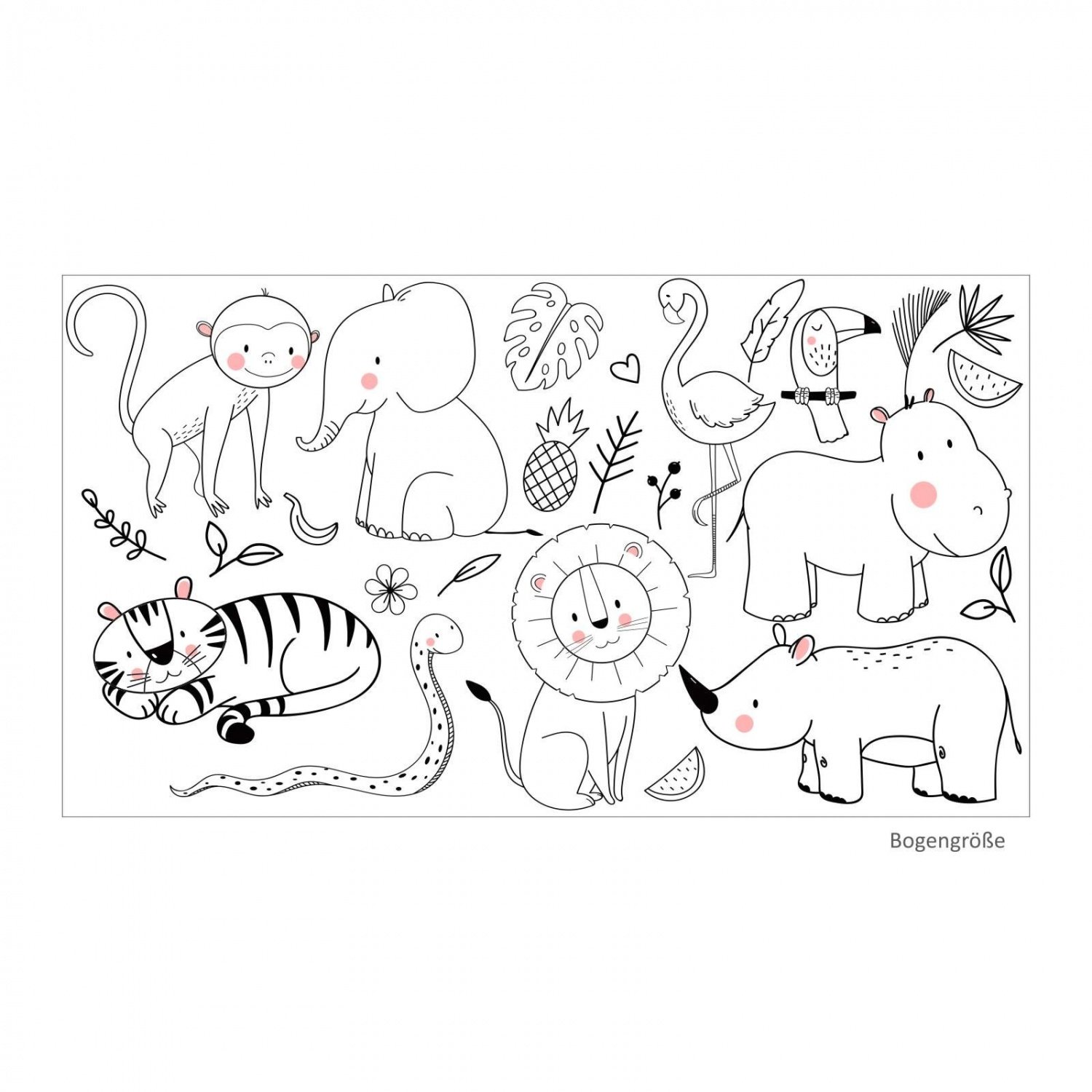 nikima 127 - Adhesivo de pared para habitación infantil, diseño de animales de la jungla, color blanco y negro, tamaño 1250 x 700 mm