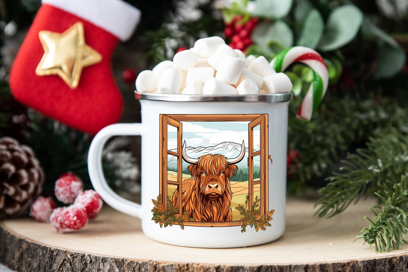 MAXIKIWI - Durable Enamel Coffee or Tea Camping Mug for Indoor Outdoor Use - Funny Highland Cow Outside The - 350ml - Image 6