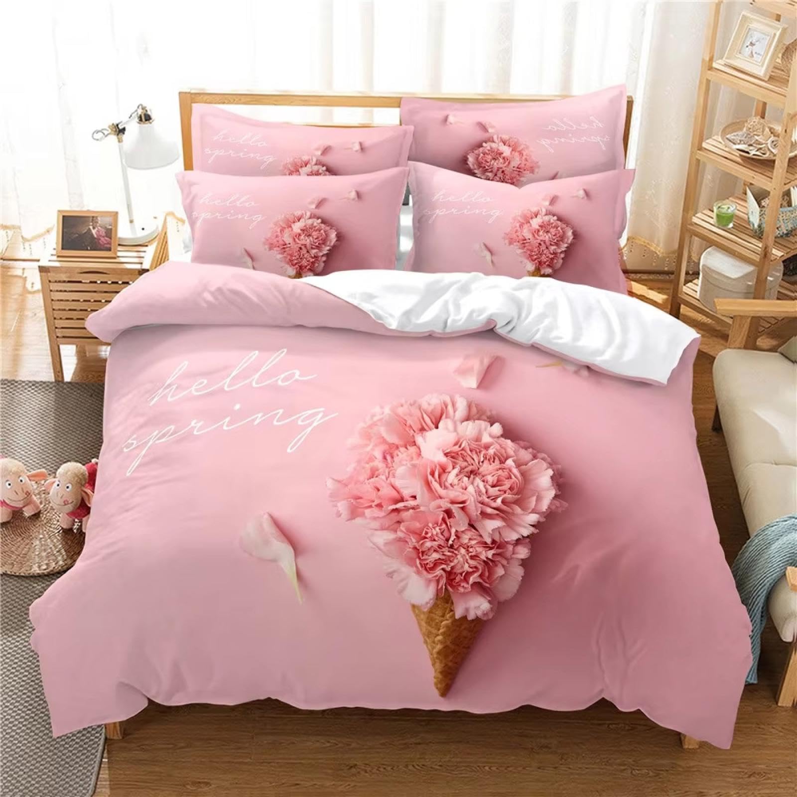 Parure de lit fleurs roses 3D pour une décoration de mariage romantique