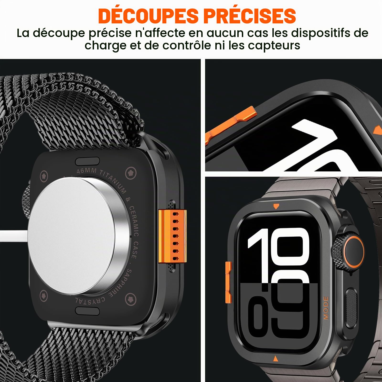 2 en 1 Coque Compatible avec Apple Watch Série 11/10 46mm Housse, [Transformez 46 mm en Ultra Look] Étui de Protection Pare-Chocs Robuste avec Coque Arrière pour iWatch 46mm, Noir