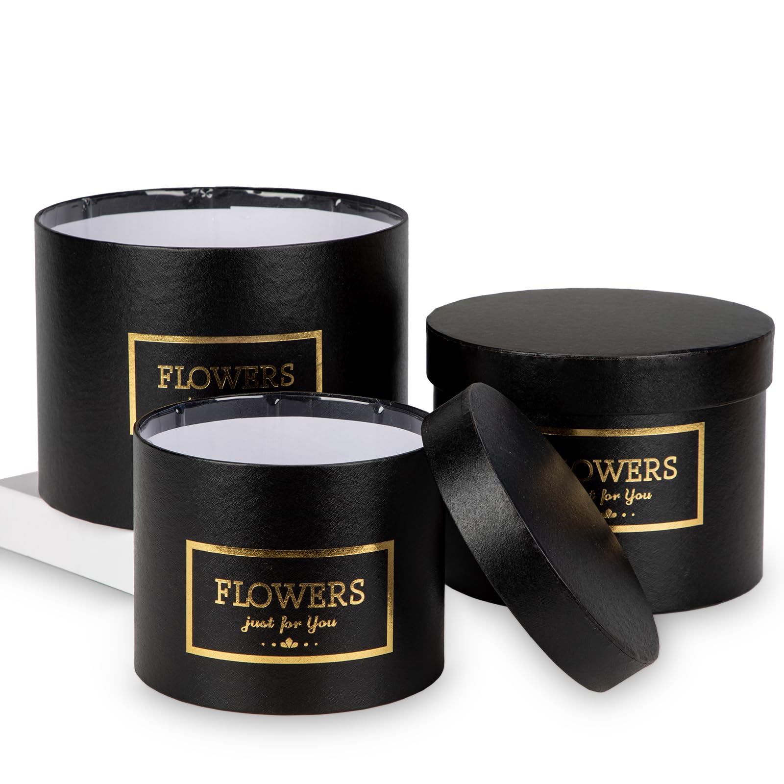 Black Gift Box Round Gift Boxes with Lids Plastic Liner Set of 3 Nesting Gift Boxes for Presents Assorted Sizes Flower Boxes for Arrangements Birthday Wedding Bridesmaid Graduation Party Gift Bags