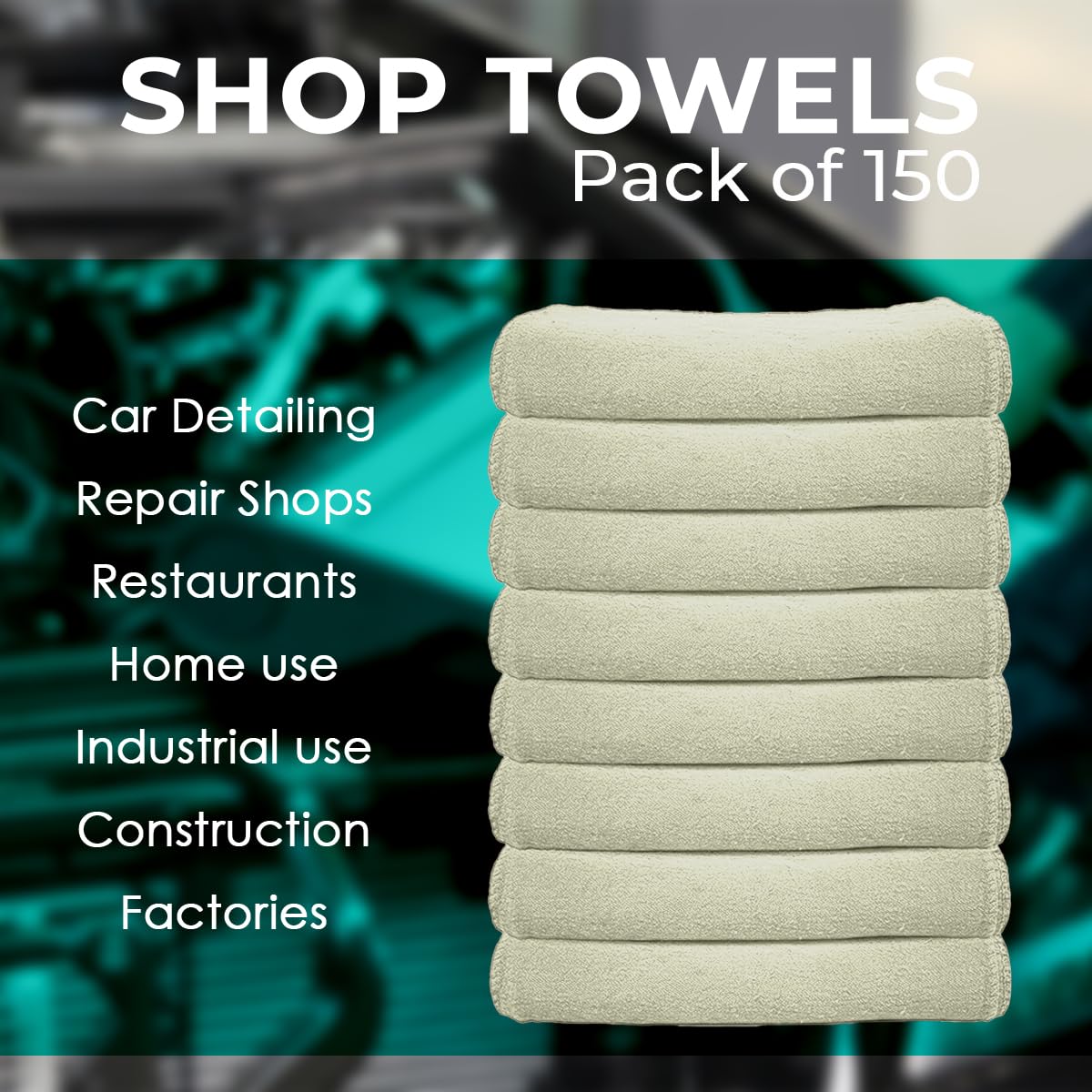 Avalon Towels Cotton Shop Towels – Paquete de 150 trapos de limpieza de 12 x 14 pulgadas, trapos absorbentes y paños de limpieza multiusos para automóviles, industrias, garaje y hogares (natural)