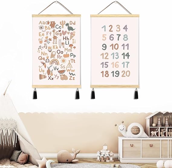 KAIRNE Colorful ABC Alphabet Art Print with Wood Magnetic Poster Hanger Frame, 35X56CM You are Amazing Positive Affirmation Words Canvas Wall Art for Home School Classroom Room Decor
