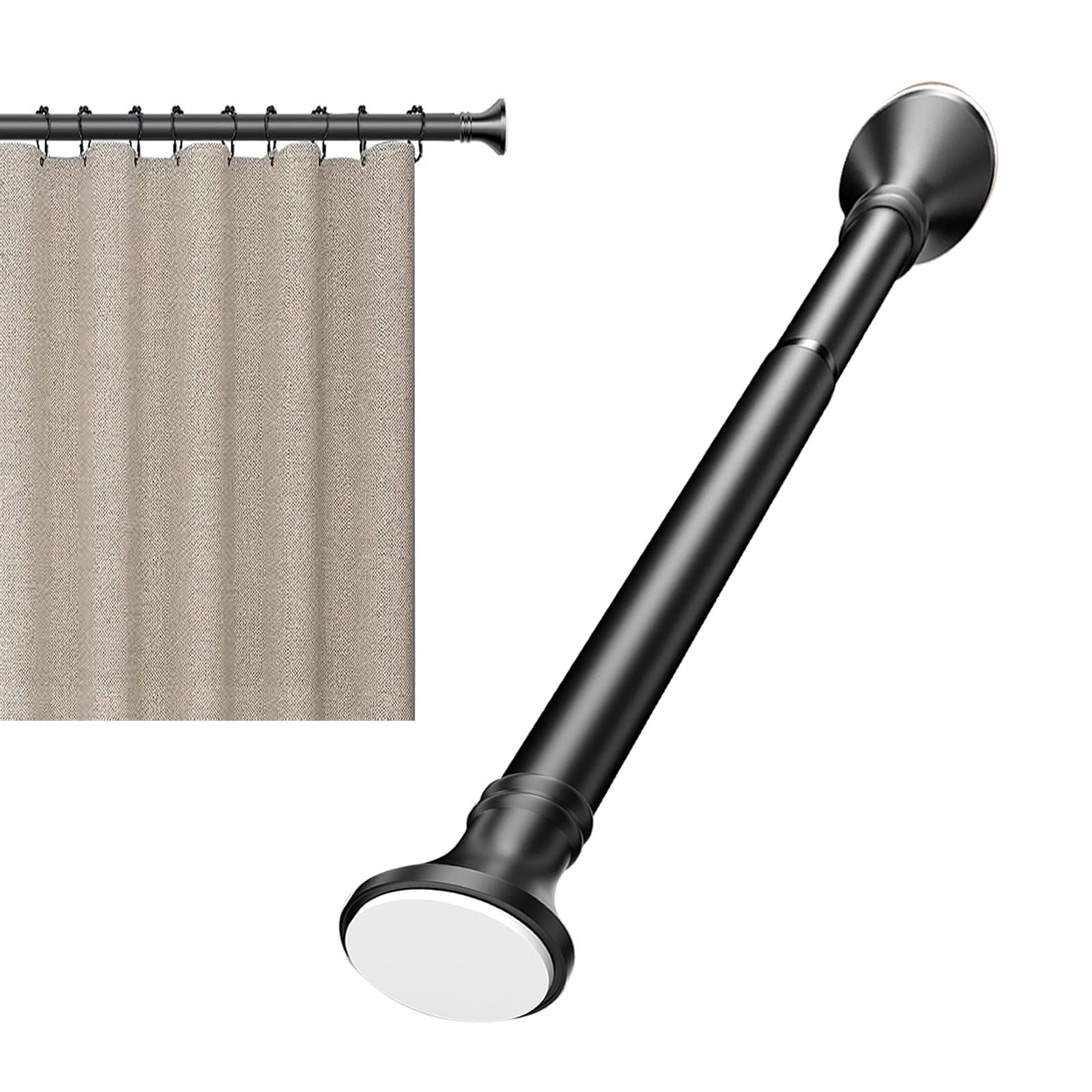 Asta Teon Adjuble da 5 m, senza trapano, facile da installare, con morsetto, asta estensibile nera, per finestre e bagno (310-400 cm)