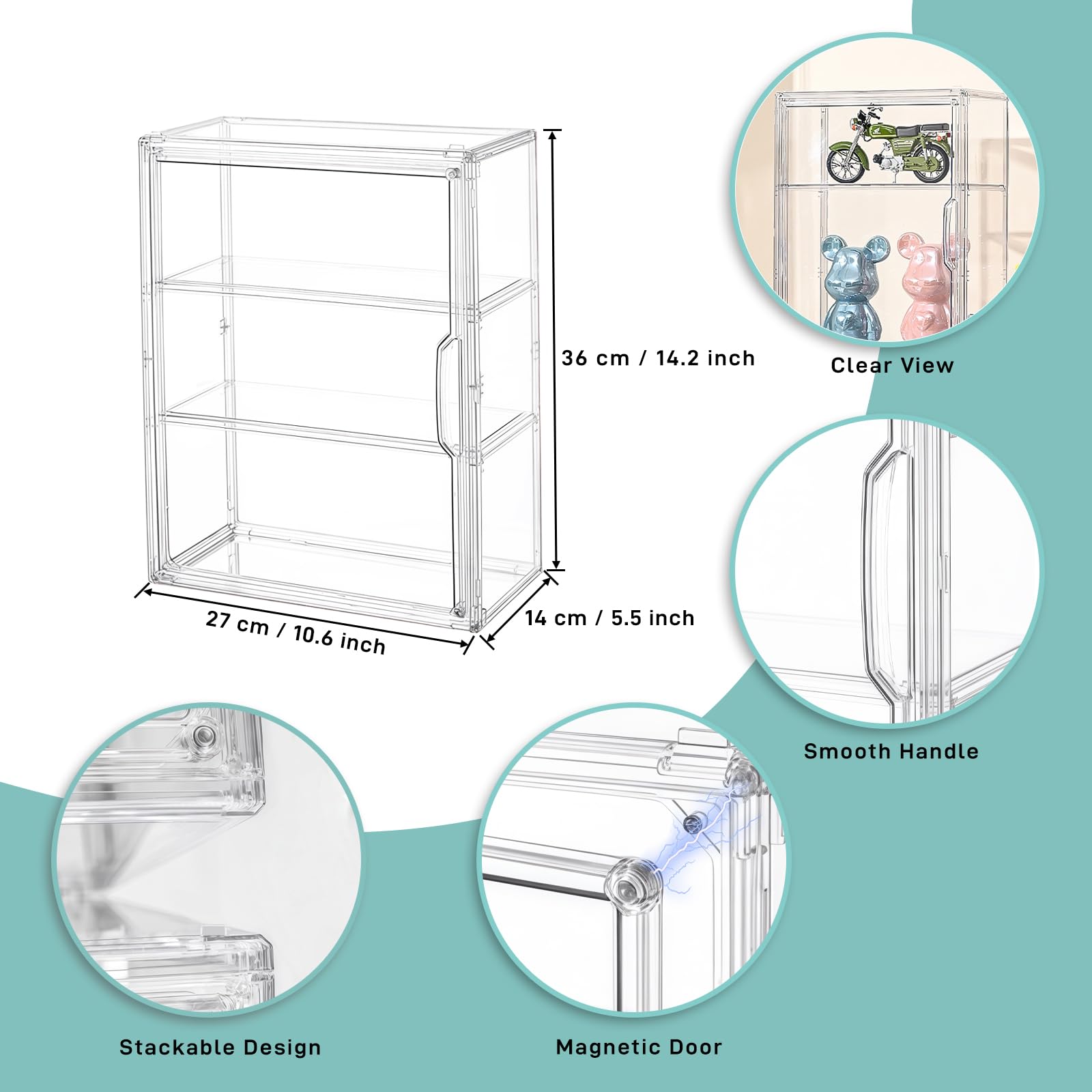 3 Tier Vitrine Acrylique pour Collection Figurine Vitrine Transparent avec Porte Magnétique Anti-Poussière Empilable Vitrine Exposition pour Pop! Figurines Poupées Blind Box Voiture Bijoux Cosmétiques