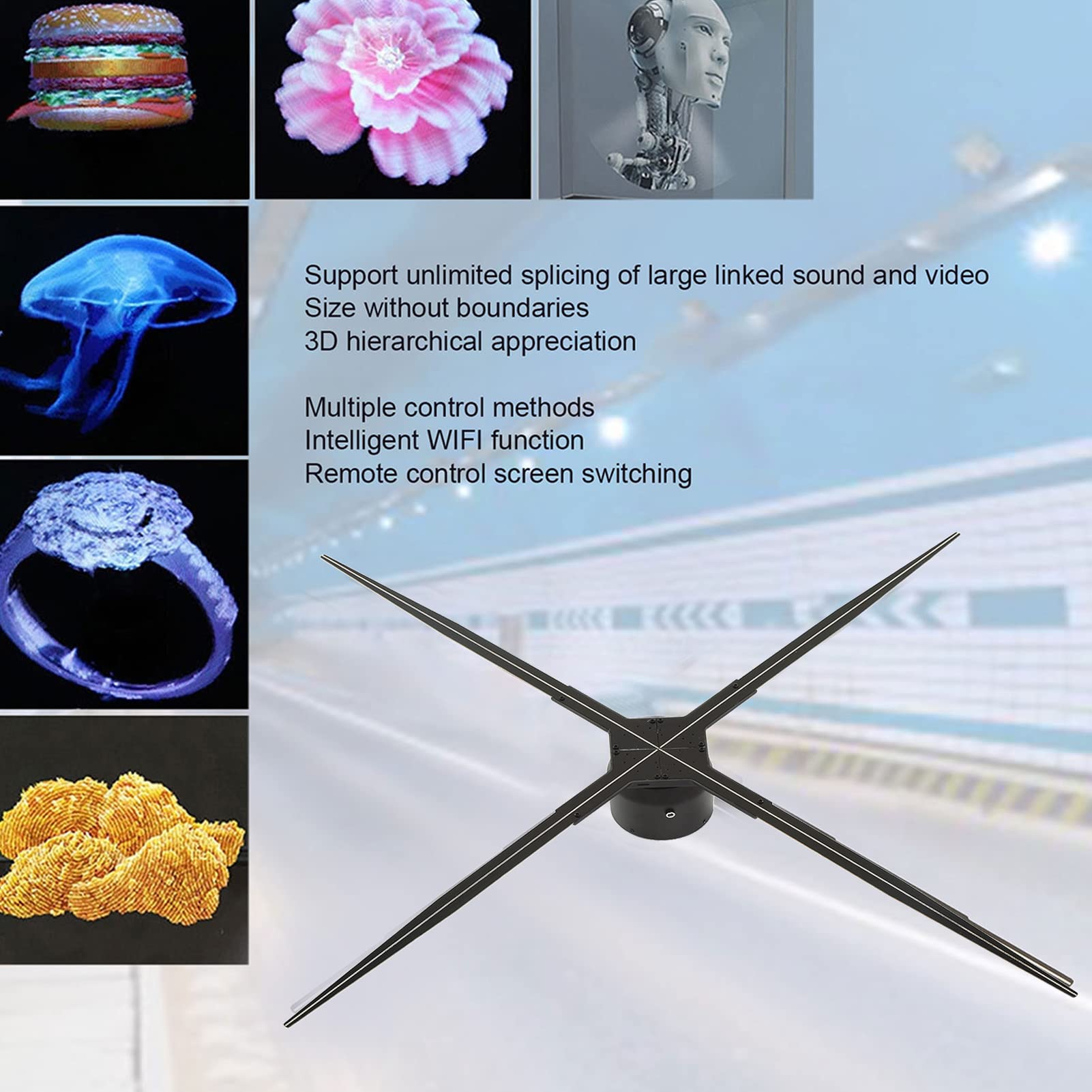 3D Hologramm Ventilator, 100cm 3D Holografische Werbung Maschine, Naked Eye Holographic Projection Fan für Party (US-Stecker)