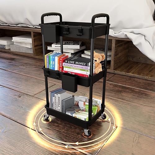 Miniatura 3 de Carrito utilitario rodante de 3 niveles con asa, hecho de organizador de almacenamiento multifuncional, herramienta para cocina, baño, sala de