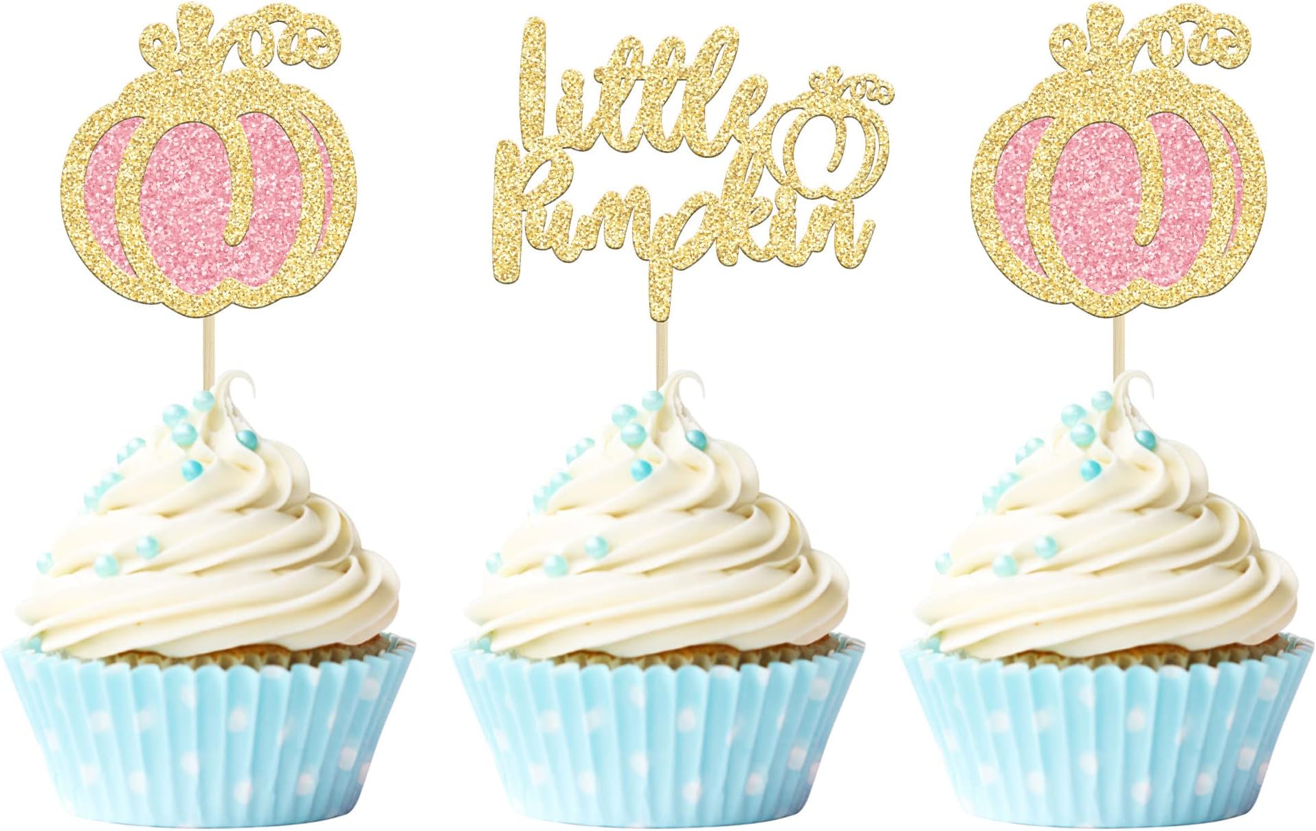 Gyufise24Pcs Pink Little Pumpkin Cupcake Toppers Little Pumpkin Baby Shower Cake Decorations for Fall Pumpkin Theme Girl Boy 1st Birthday Babyshower Decorations