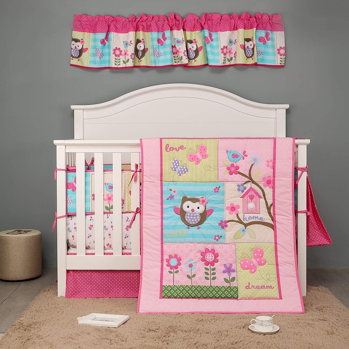 1 PC Pink Floral Owl Birds Nursery Room Decorative Window Valance (Window Valance)