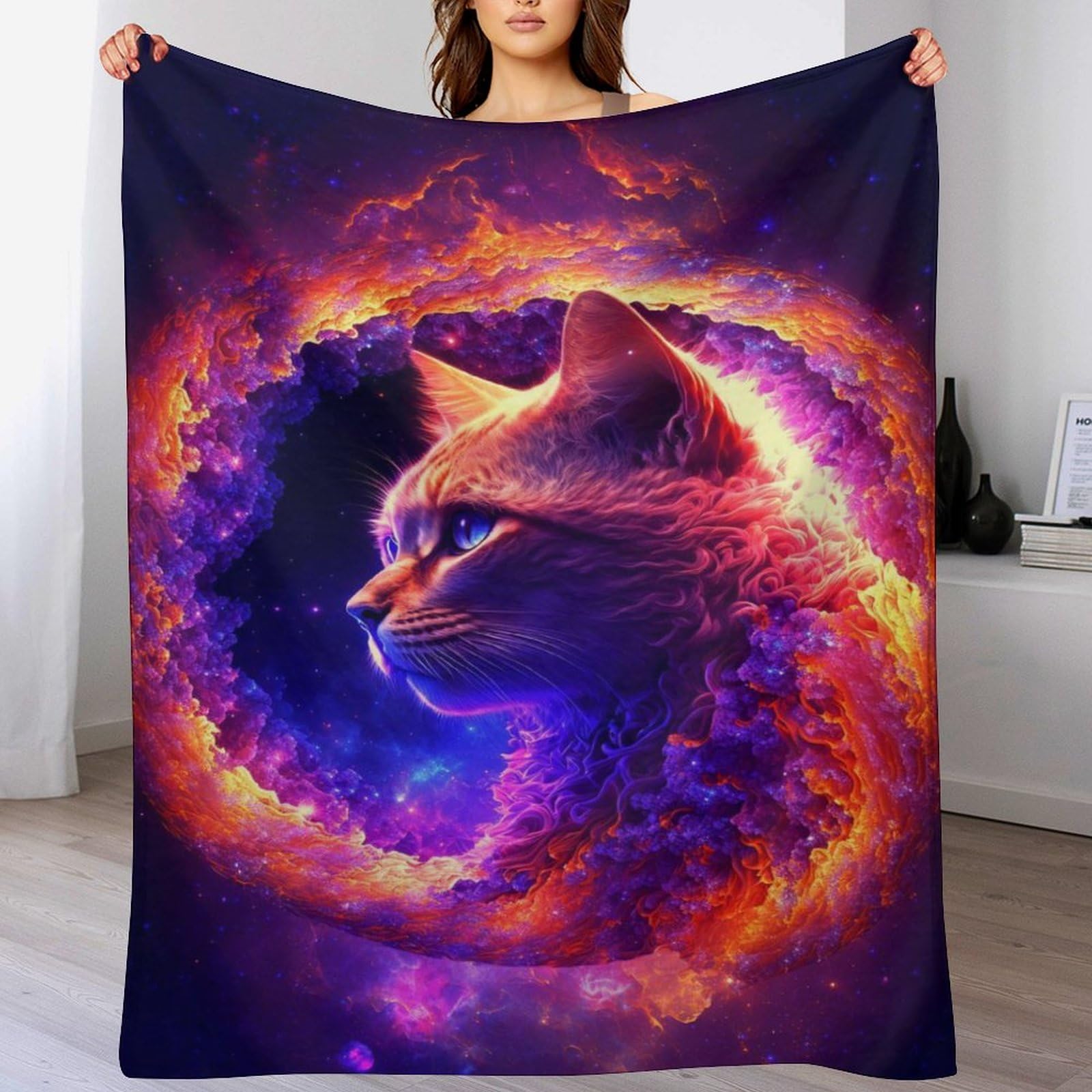 Manta de franela de gato psicodélico de 140x180 cm para sofá