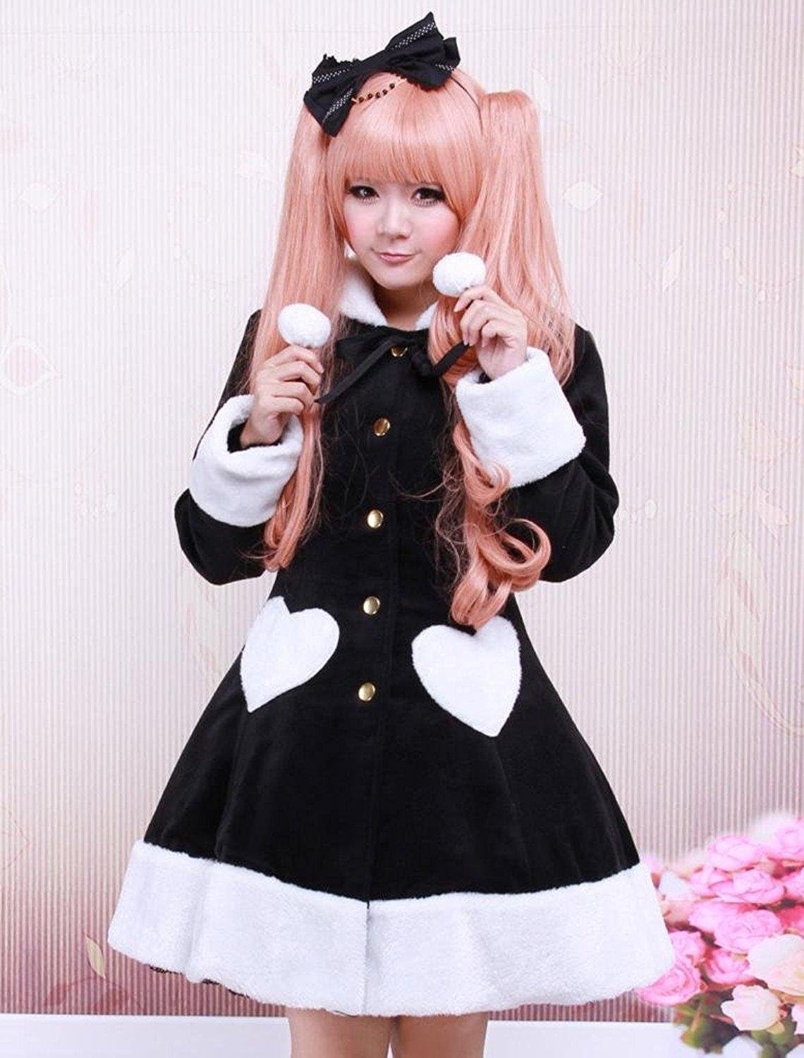Womens Sweet Black Wool Long Sleeves Girls Lolita Overcoat