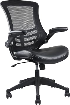 Techni Mobili Mesh Office Chair with PU Seat & Flip-Up Arms, Swivel, Black